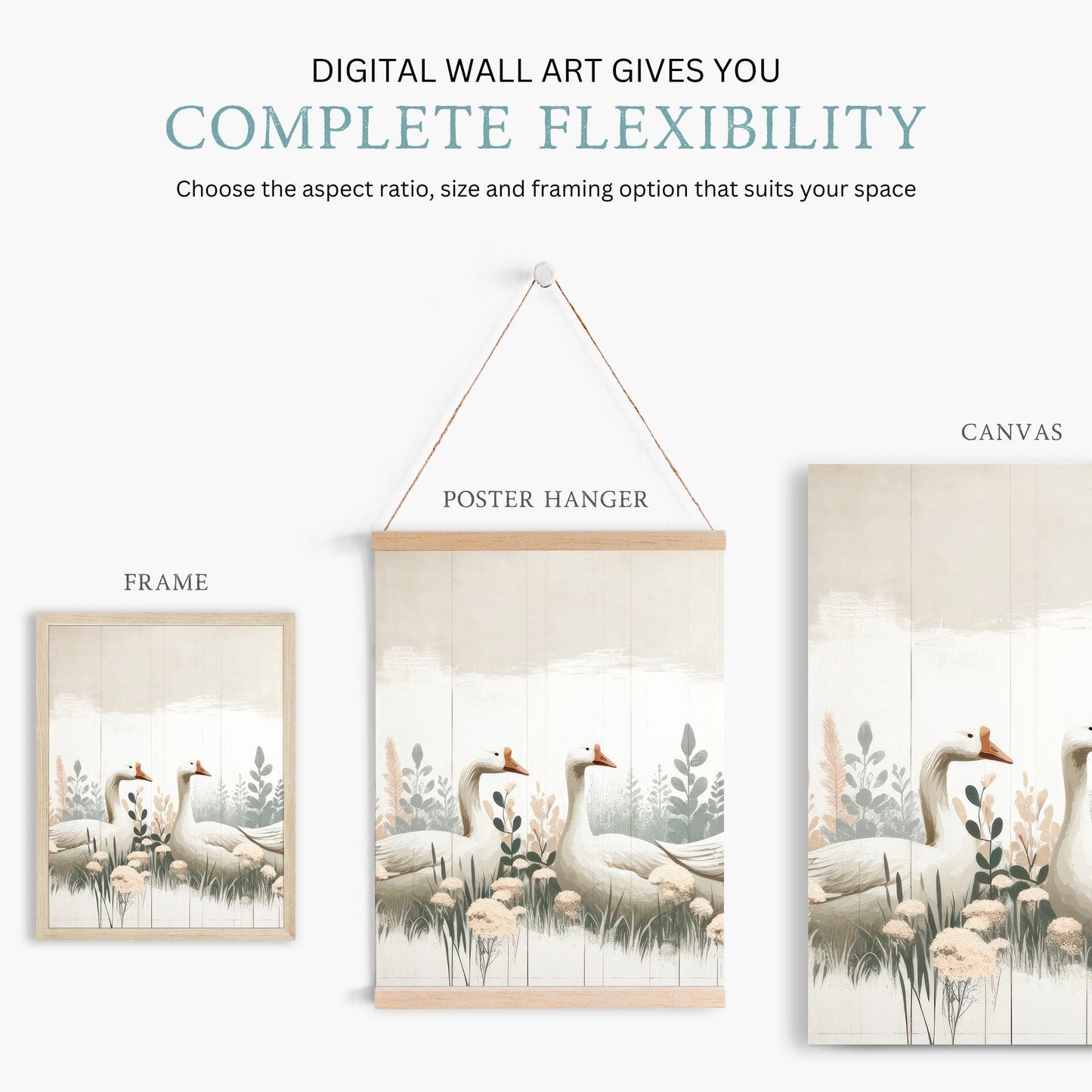 Farm Goose Wall Art, Vintage Animal Print, Rustic Home Decor - WildfieldPrints