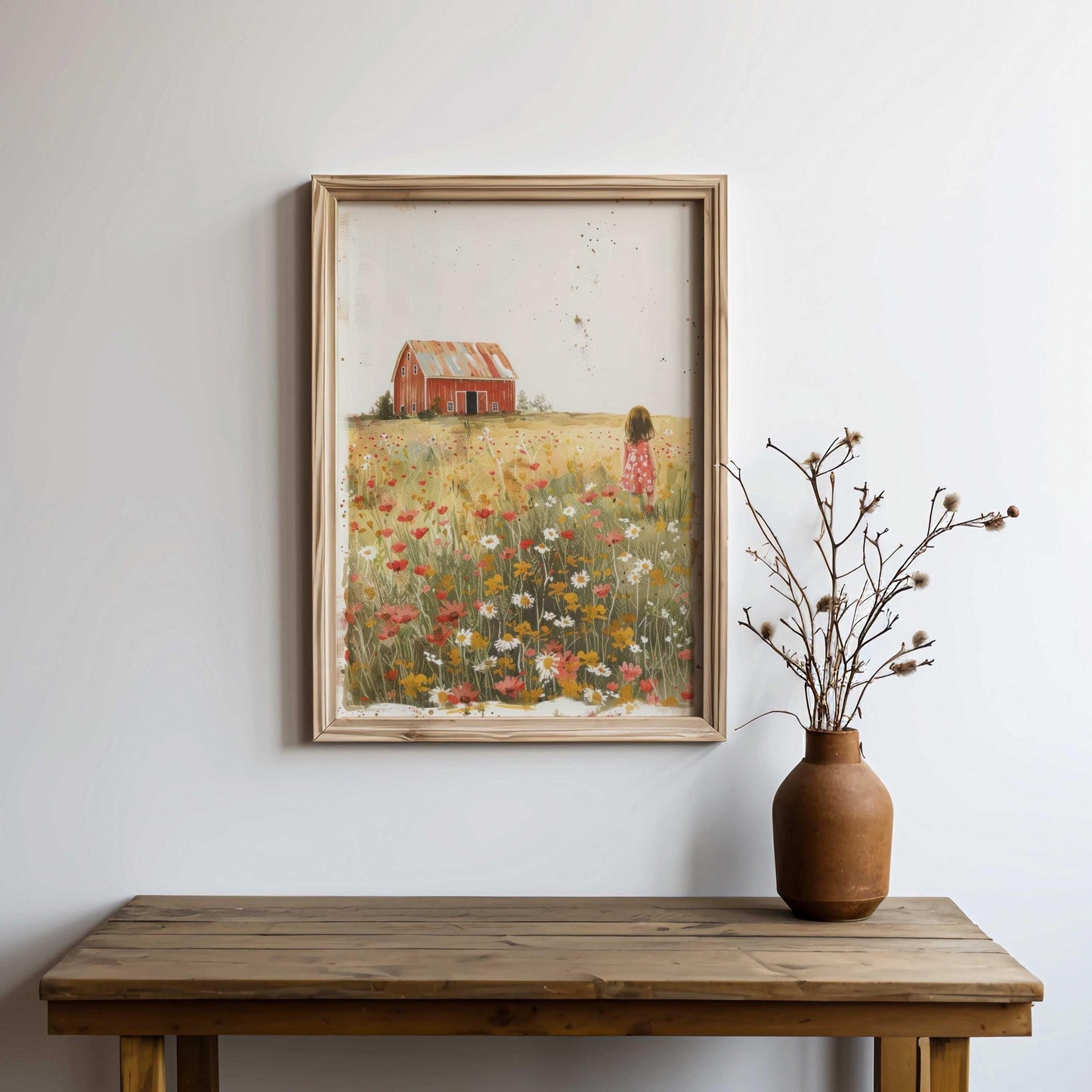 Farm Nursery Decor Girl, Red Barn Painting, Country Wall Decor, Wildflower Field Art, Farmhouse Nursery, Set of 3, Printable Country Art - My Store