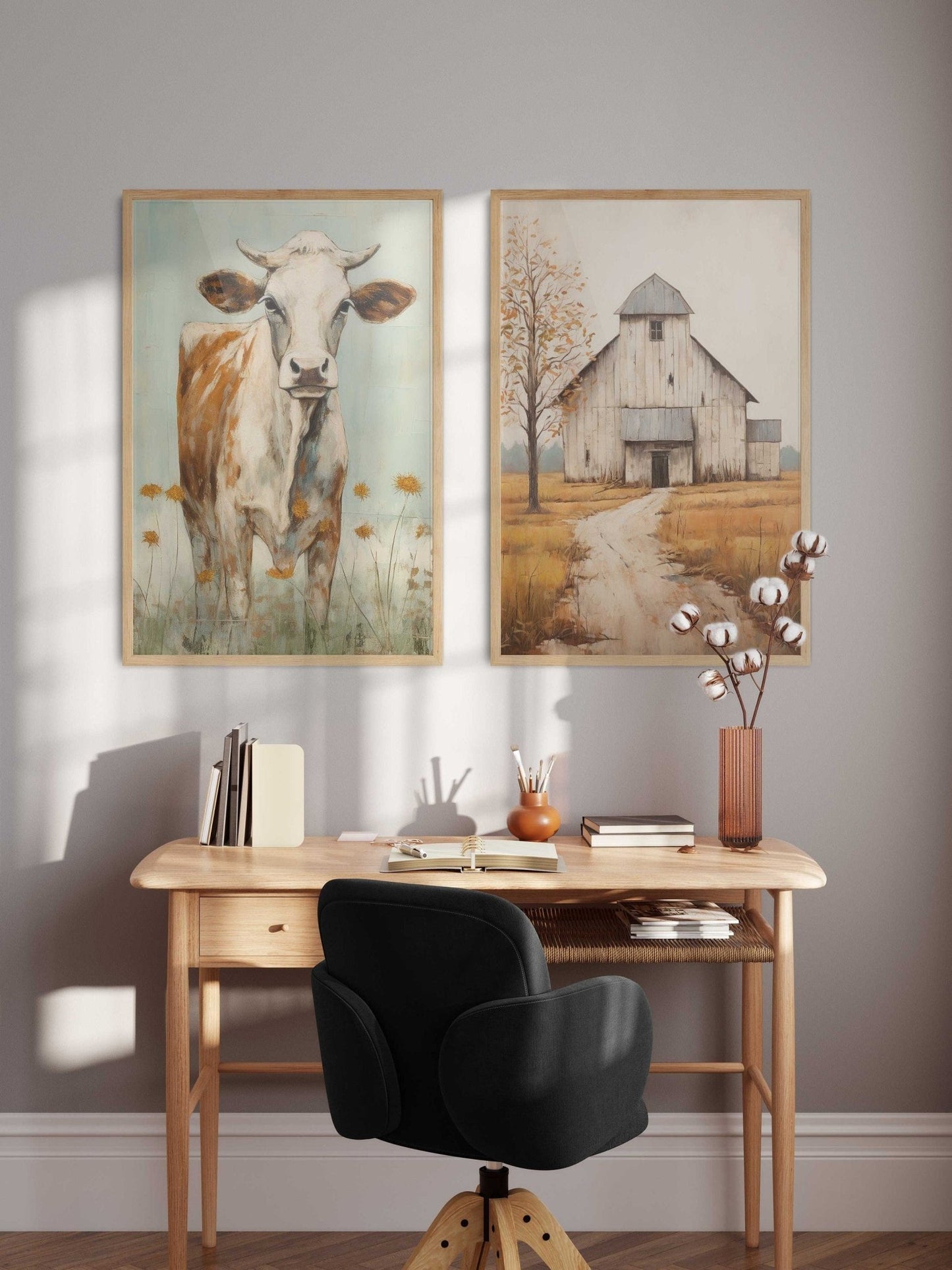 Farmhouse Cow Wall Art, Rustic Home Decor, Farm Animal Print - WildfieldPrints
