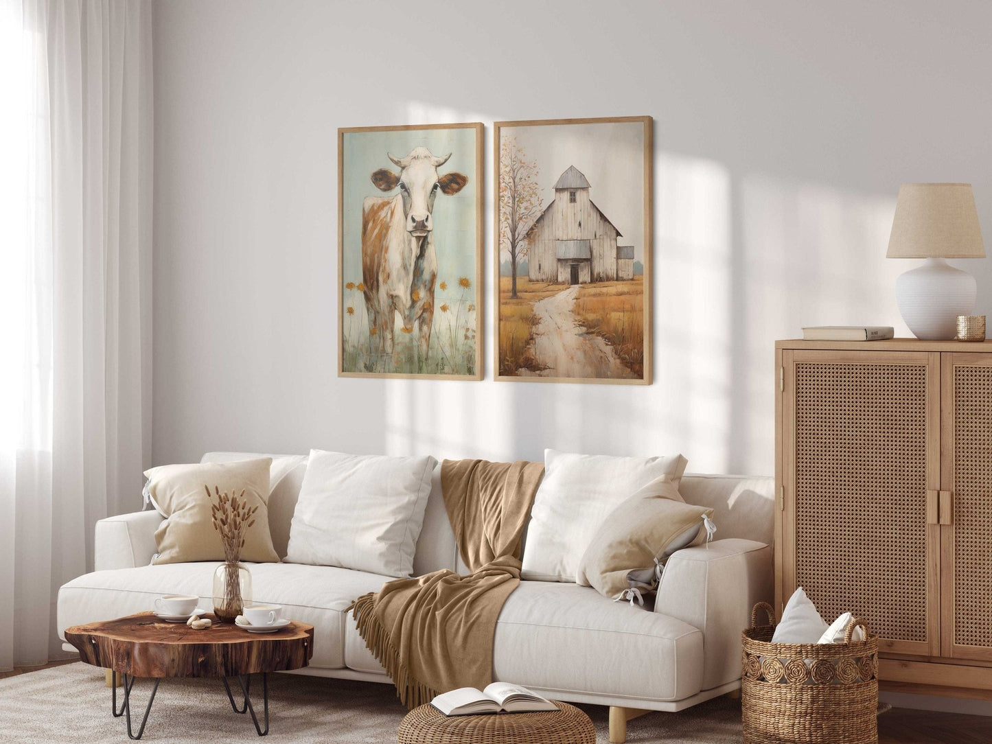 Farmhouse Cow Wall Art, Rustic Home Decor, Farm Animal Print - WildfieldPrints