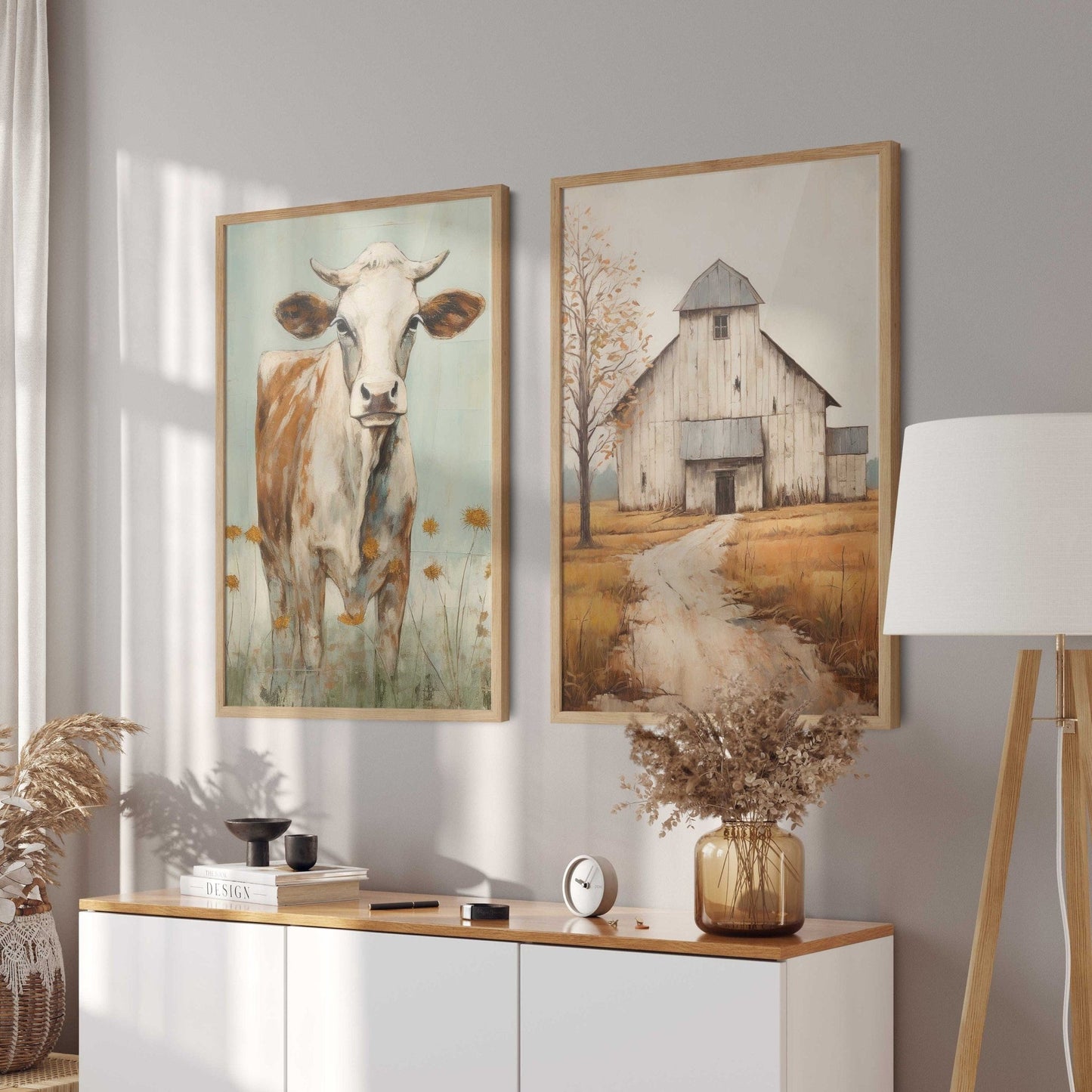 Farmhouse Cow Wall Art, Rustic Home Decor, Farm Animal Print - WildfieldPrints