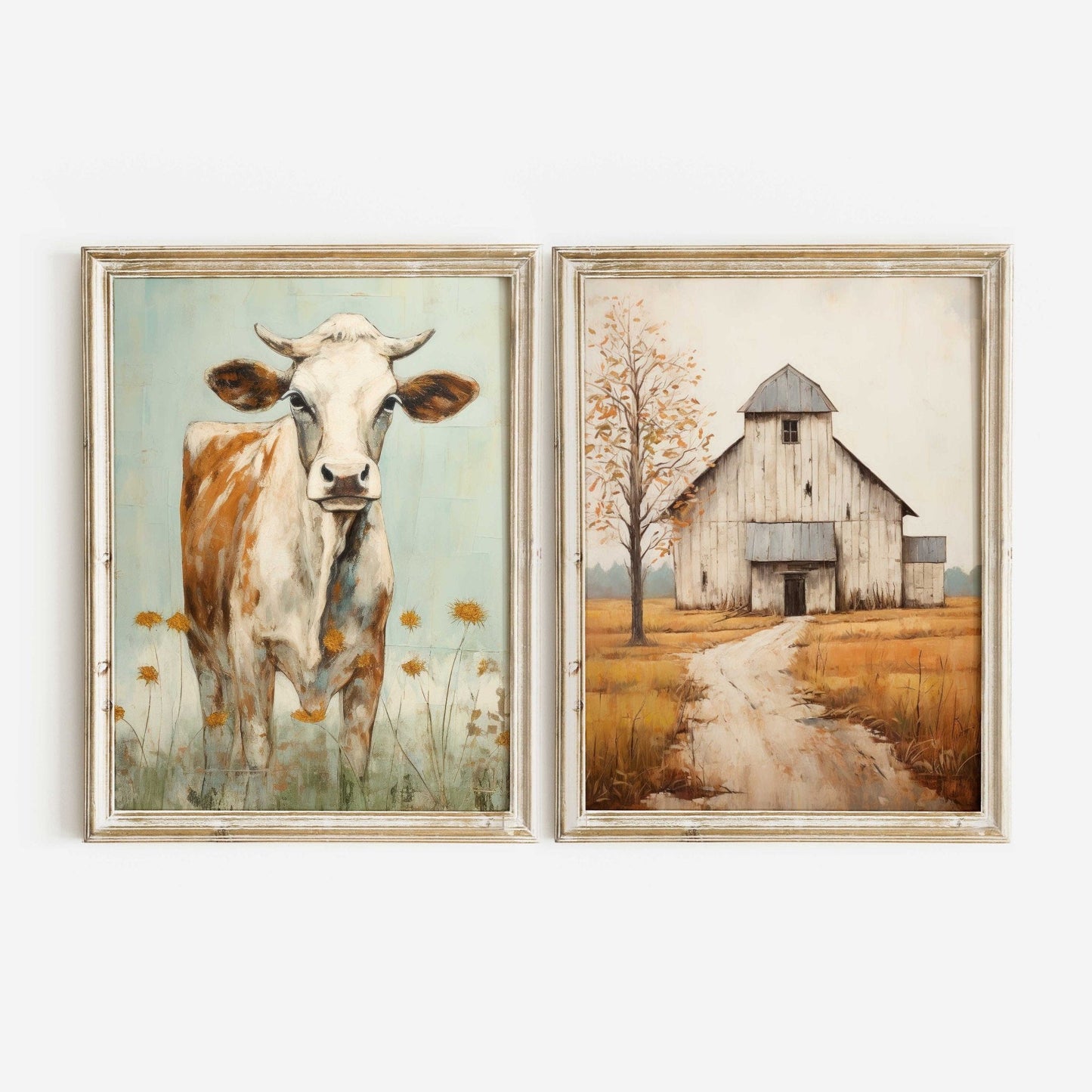 Farmhouse Cow Wall Art, Rustic Home Decor, Farm Animal Print - WildfieldPrints
