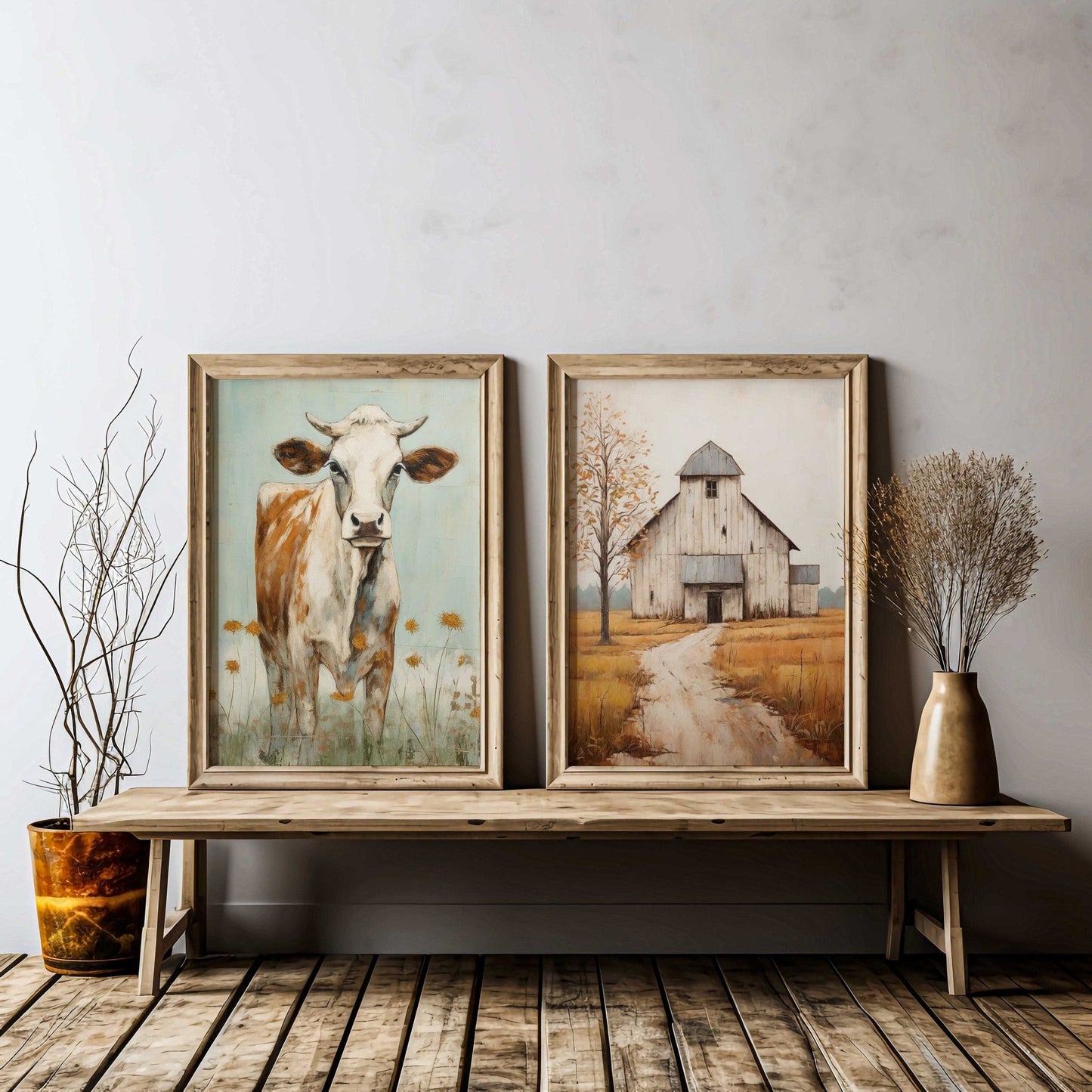 Farmhouse Cow Wall Art, Rustic Home Decor, Farm Animal Print - WildfieldPrints