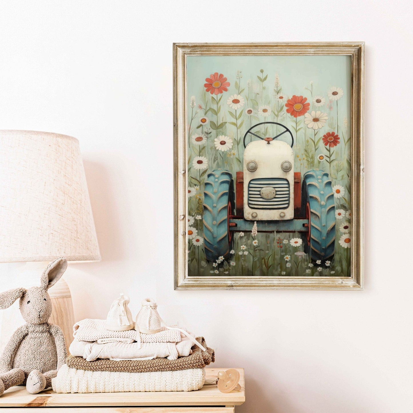 Farmhouse Fantasy: Vintage Tractor & Floral Nursery Wall Art - WildfieldPrints