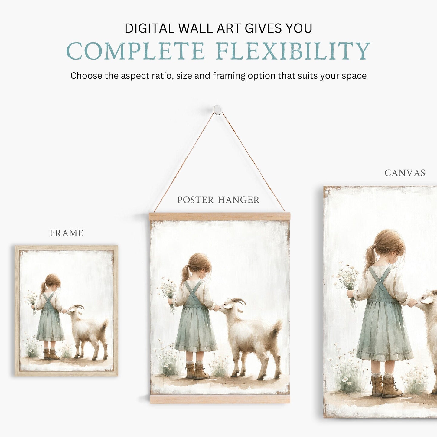 Farmhouse Goat Wall Art, Vintage Nursery Decor, Girls Room Accent - WildfieldPrints