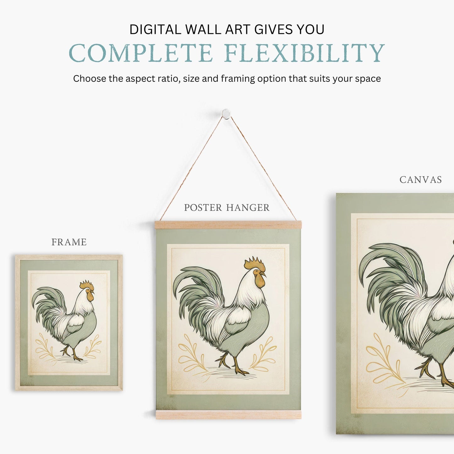Farmhouse Goose & Rooster Wall Art, Vintage Animal Prints, Set of 2 - WildfieldPrints