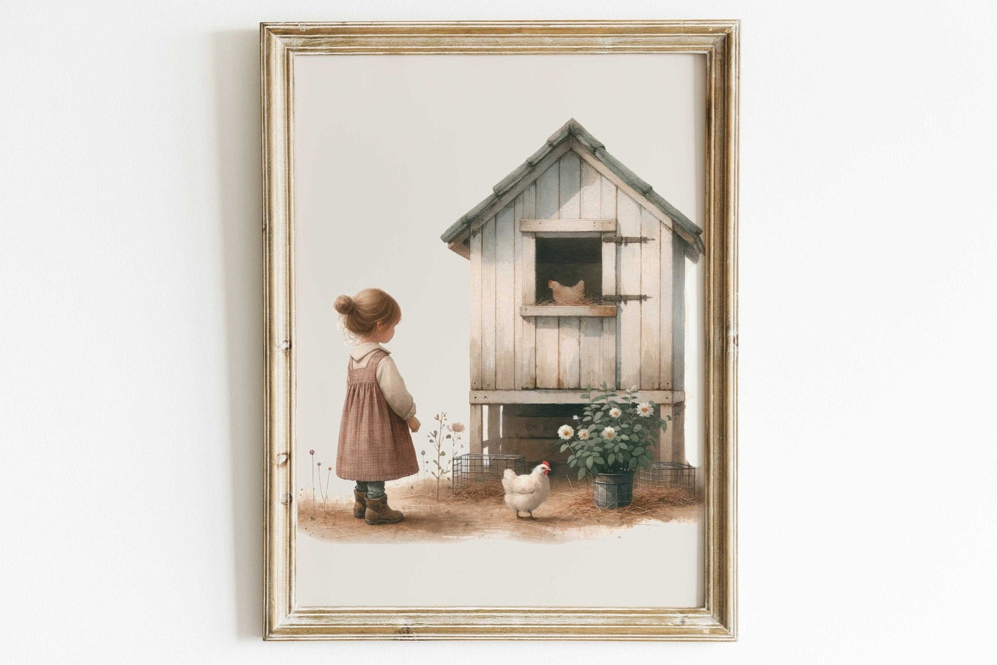 Farmhouse Nursery Decor, Chicken Wall Art, Vintage Girls Room Decor - WildfieldPrints