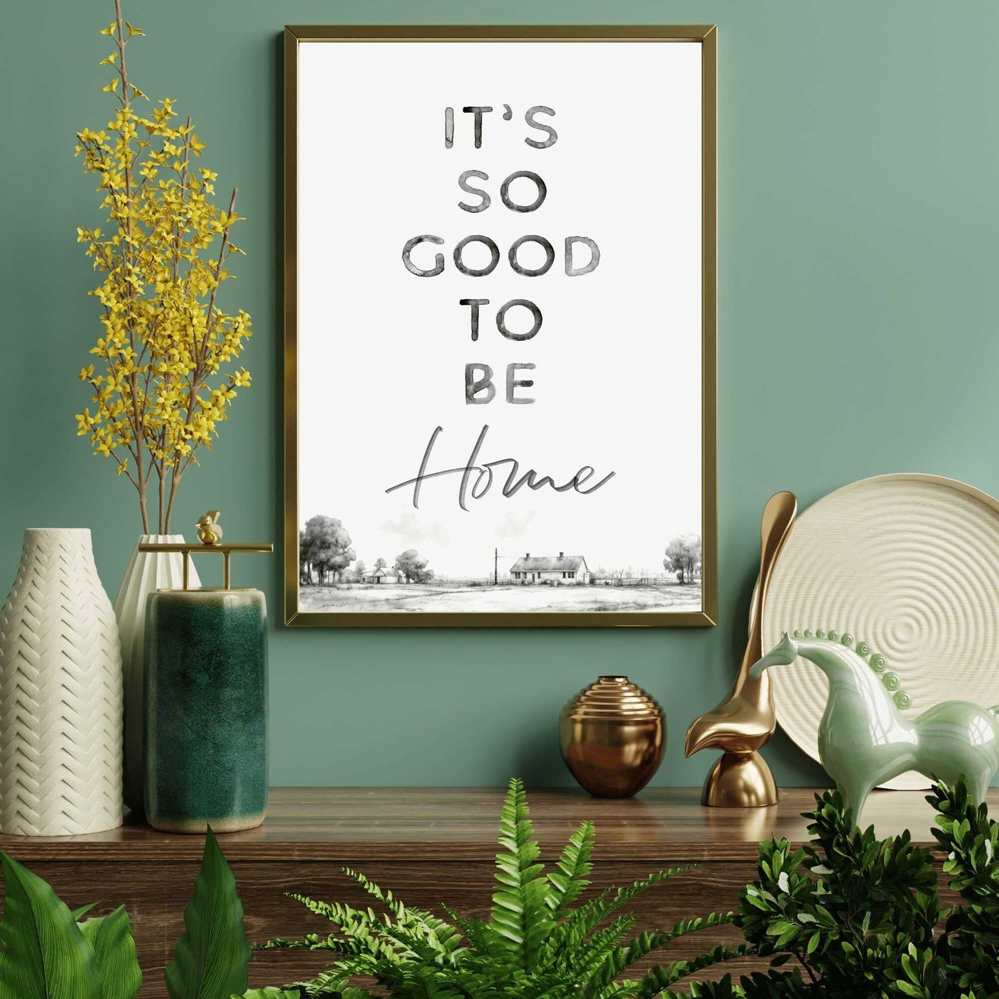 Farmhouse Quote Wall Art, Vintage Watercolor Decor, Home Sweet Home Print - WildfieldPrints
