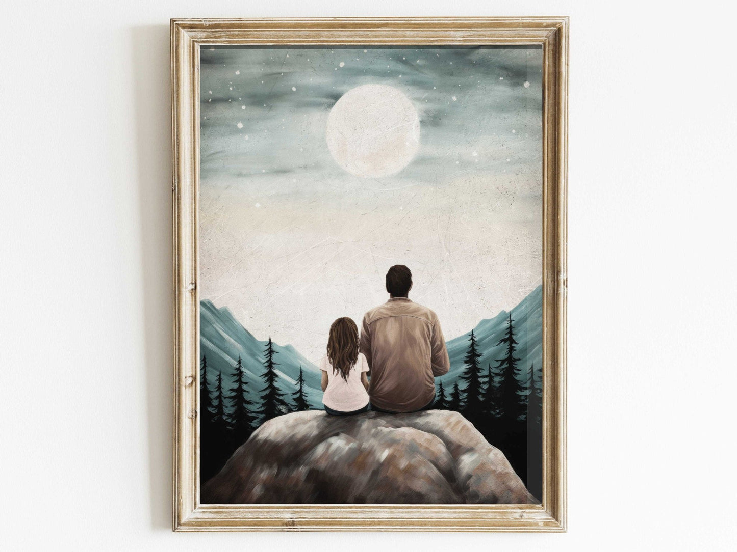 Father Daughter Bond Painting, Gift for Dads, Rustic Family Wall Art - WildfieldPrints