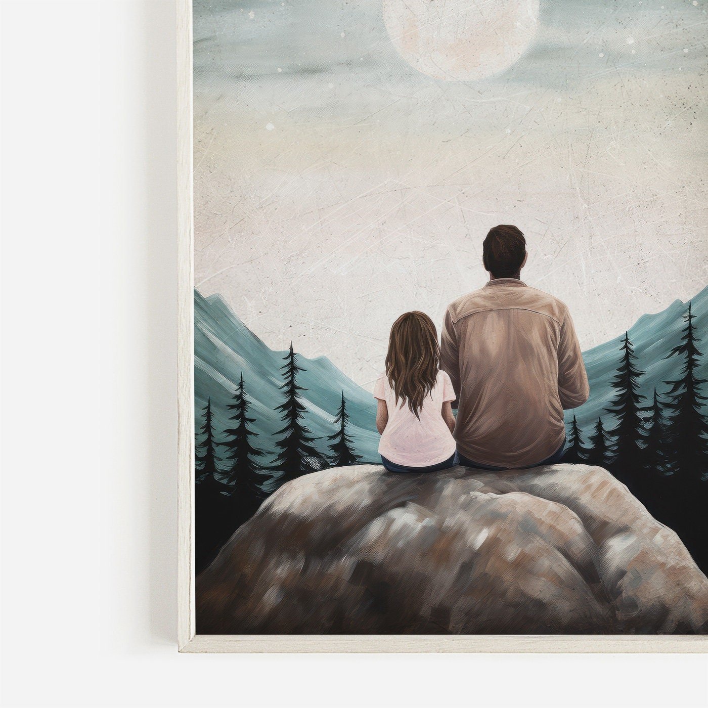 Father Daughter Bond Painting, Gift for Dads, Rustic Family Wall Art - WildfieldPrints