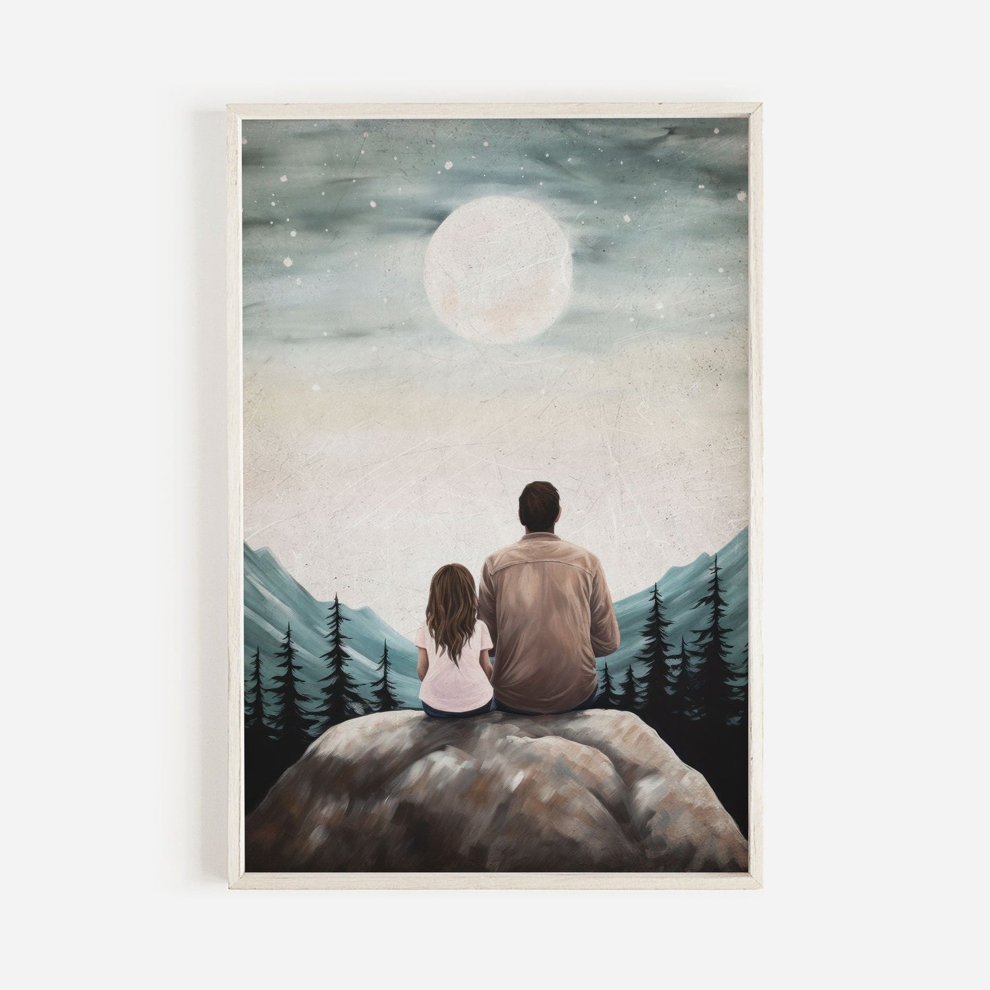 Father Daughter Bond Painting, Gift for Dads, Rustic Family Wall Art - WildfieldPrints