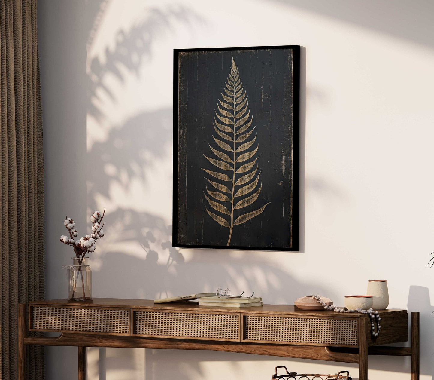 Fern Print, Rustic Botanical Wall Art, Black Wood Inspired Decor - WildfieldPrints