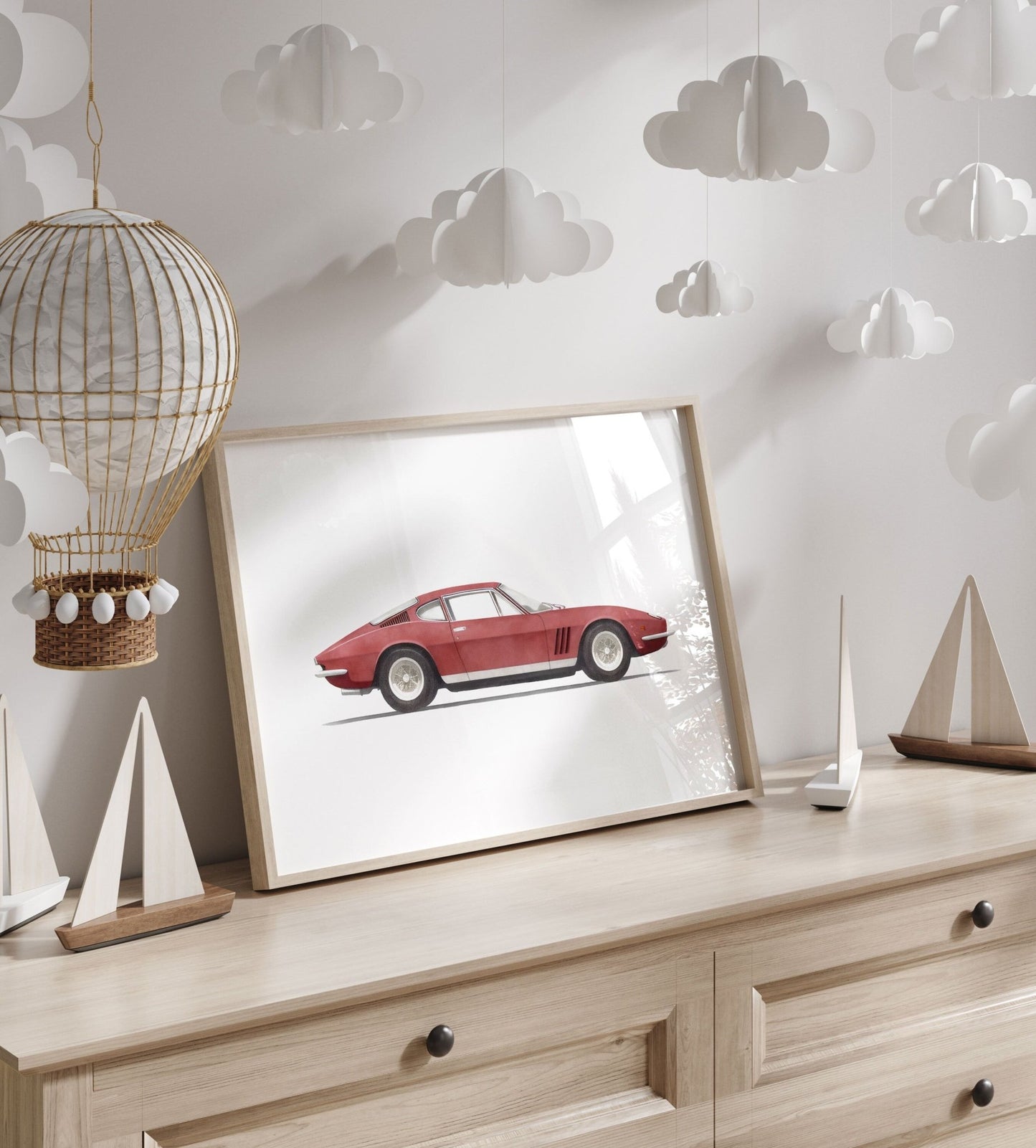 Ferrari Art, Vintage Car Print, Boys Room Vehicle Decor, Nursery Wall Art - WildfieldPrints