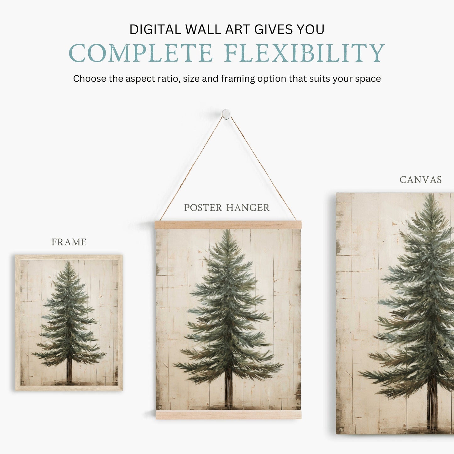 Fir Tree Art, Vintage Minimalist Wall Decor, Rustic Nature Print - WildfieldPrints