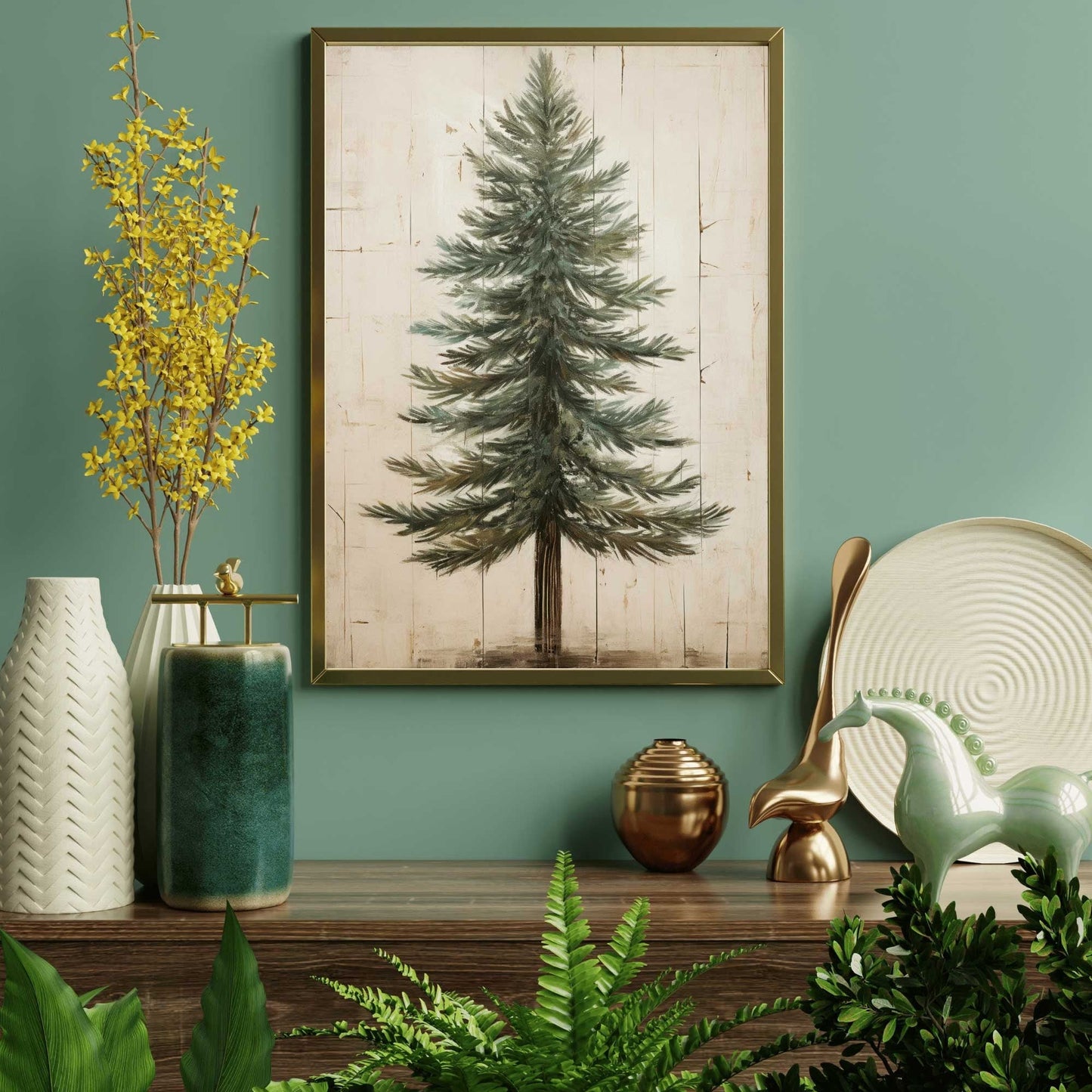 Fir Tree Art, Vintage Minimalist Wall Decor, Rustic Nature Print - WildfieldPrints
