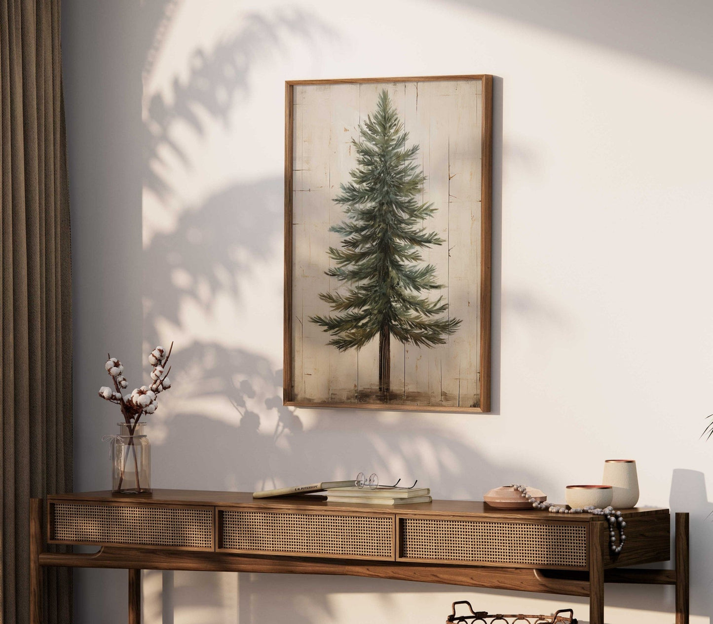 Fir Tree Art, Vintage Minimalist Wall Decor, Rustic Nature Print - WildfieldPrints