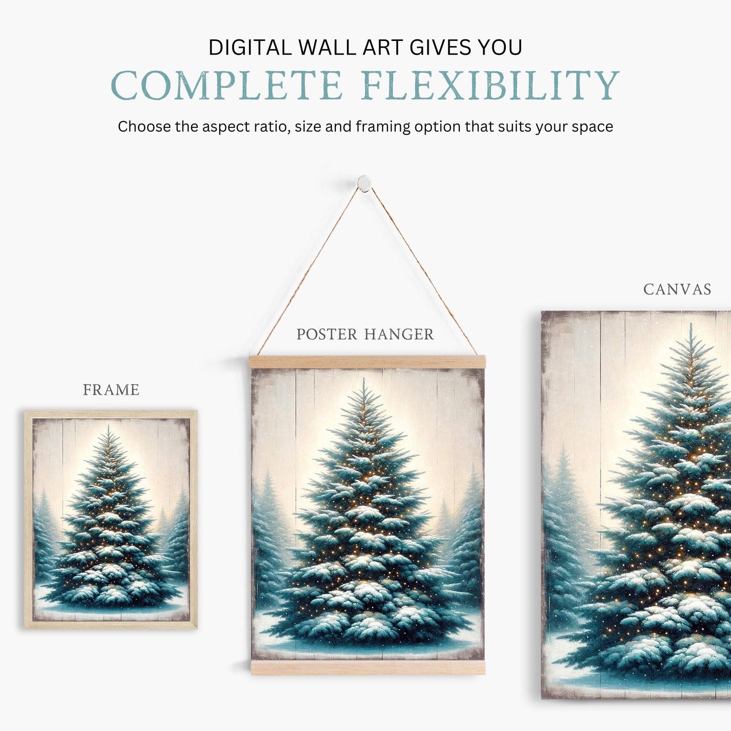 Fir Tree Wall Art, Vintage Christmas Decor, Rustic Tree Print - WildfieldPrints