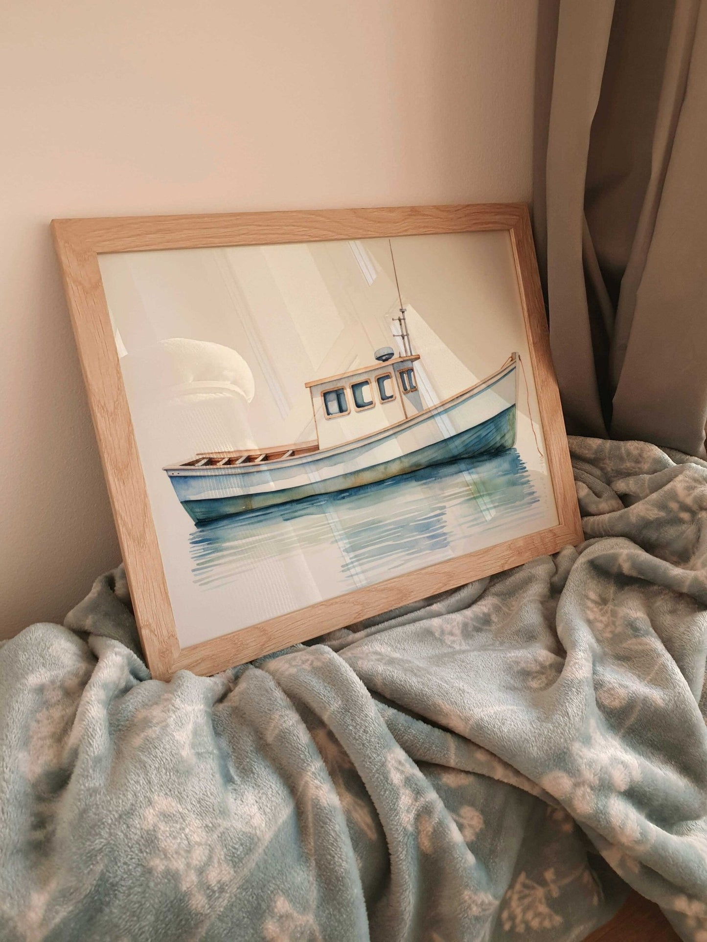 Fishing Boat Art Print, Nautical Nursery Decor, Watercolor Sailboat - WildfieldPrints