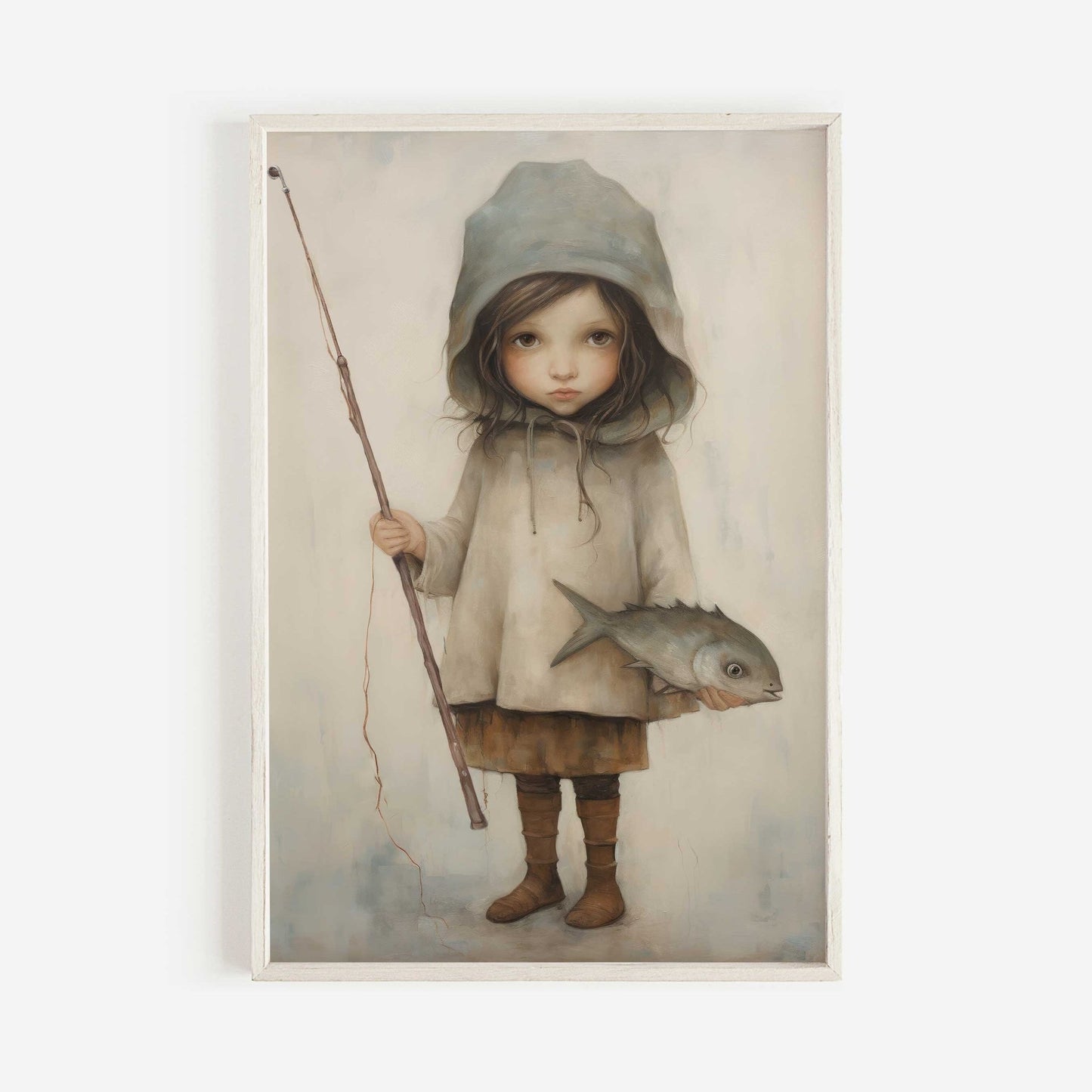Fishing Nursery Decor, Cute Girl with Fish and Rod, Kids Wall Art - WildfieldPrints