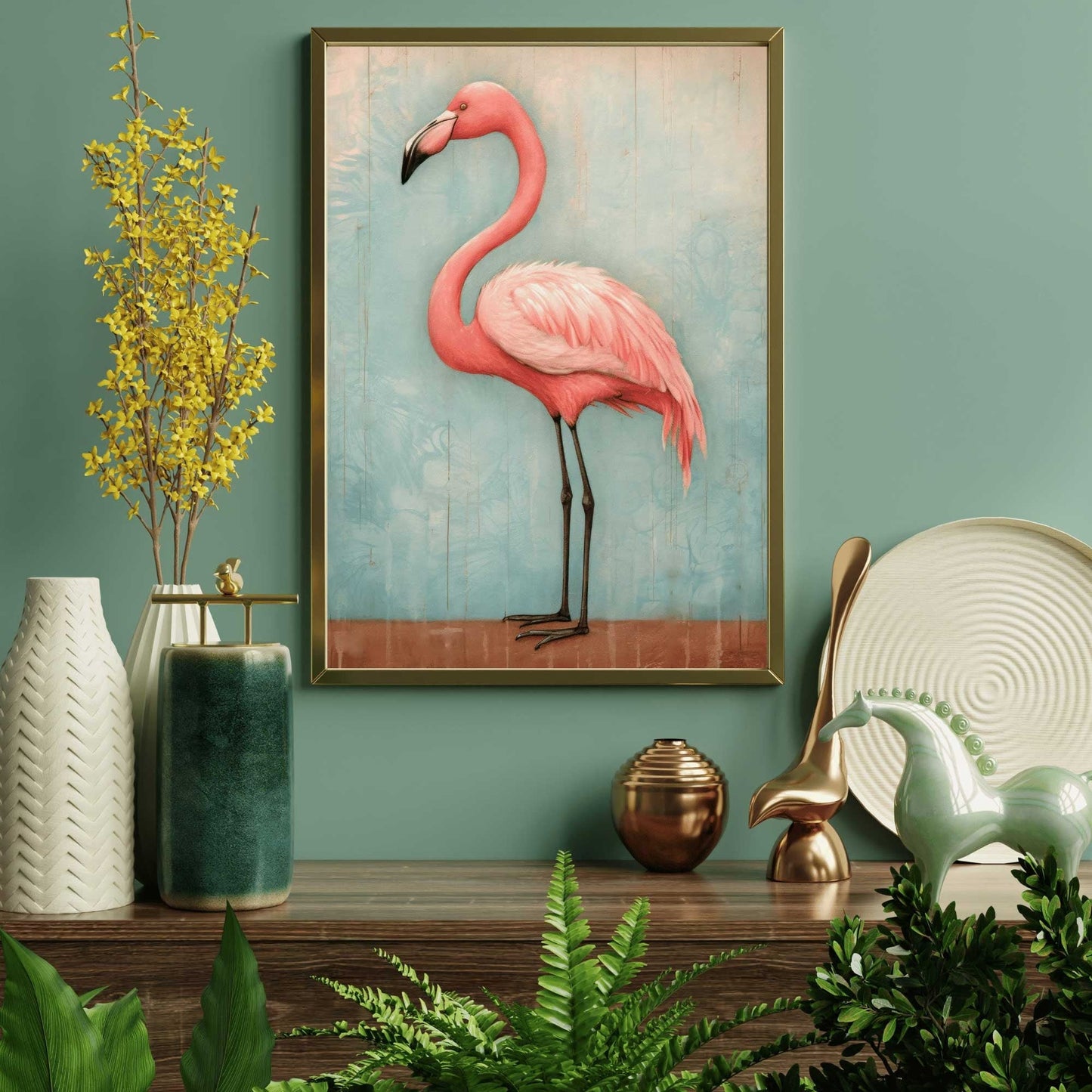 Flamingo Art Print, Vintage Wall Decor, Rustic Home Accent - WildfieldPrints