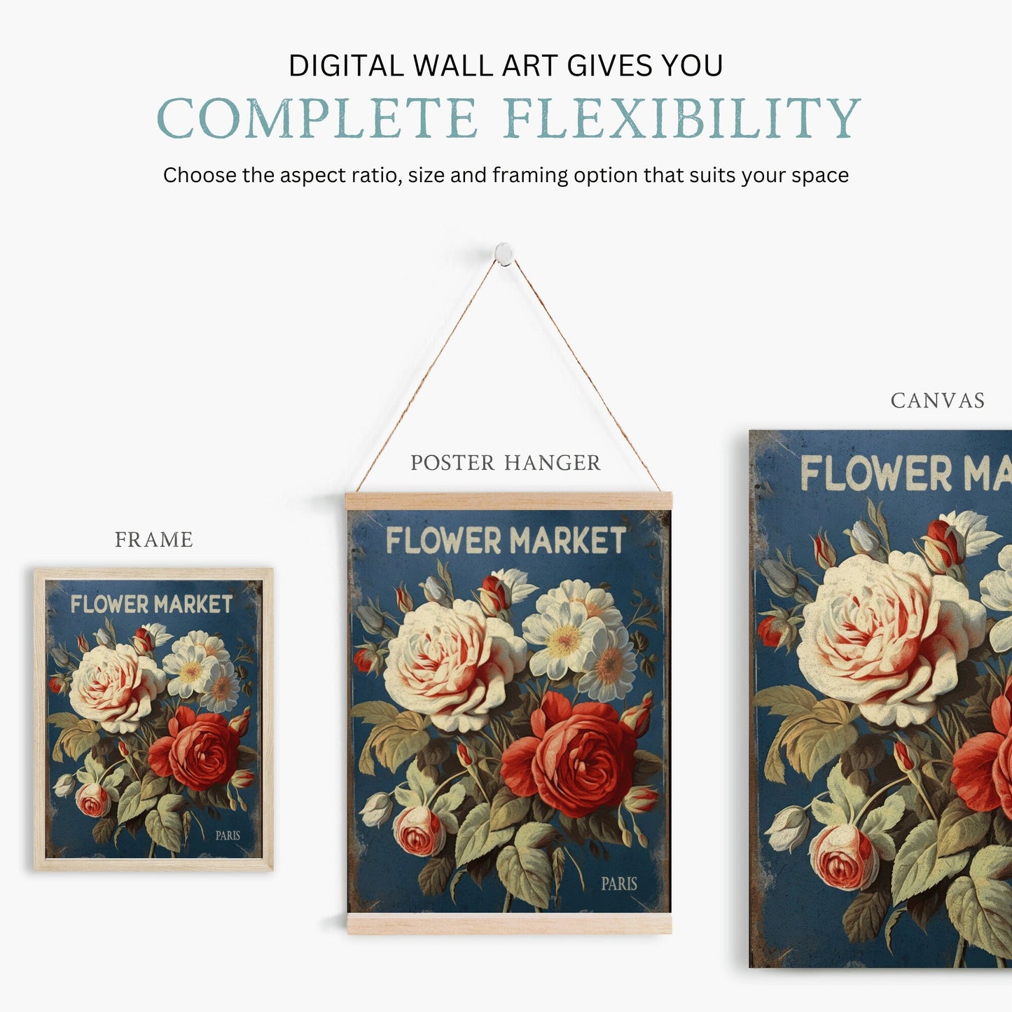 Flower Market Paris Print, Rustic French Country Decor, Floral Artwork - WildfieldPrints