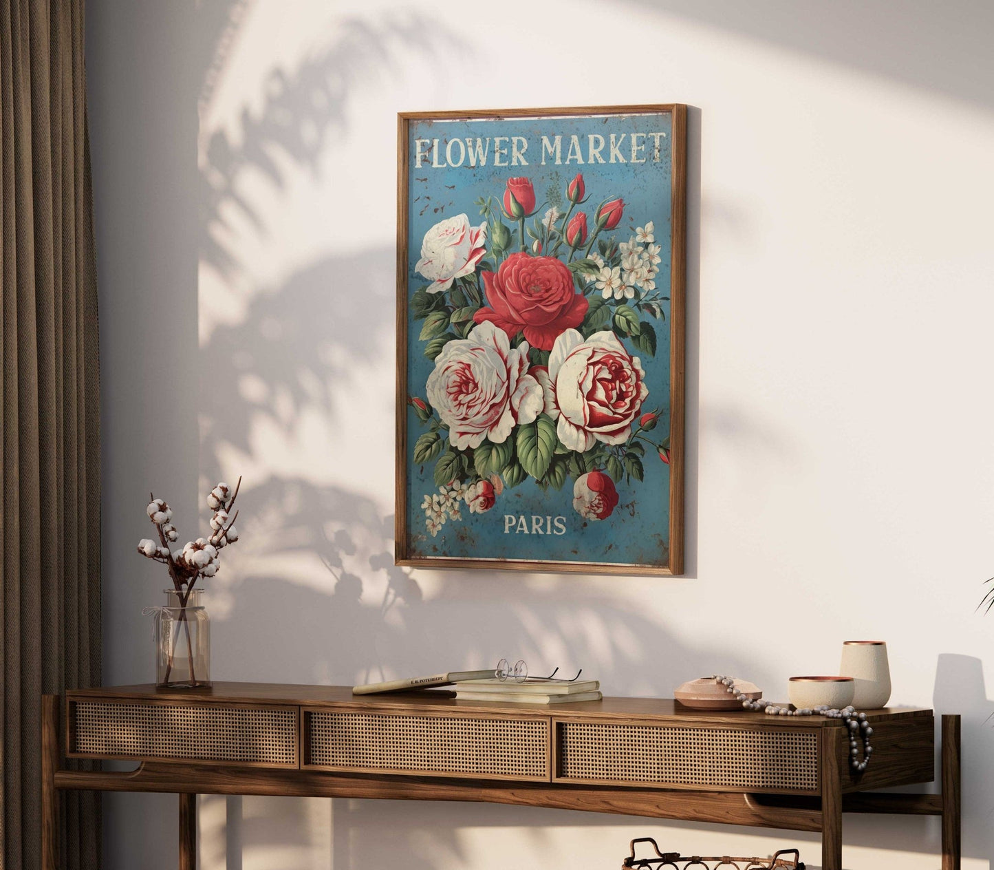 Flower Market Paris Print, Vintage French Decor, Rustic Floral Art - WildfieldPrints