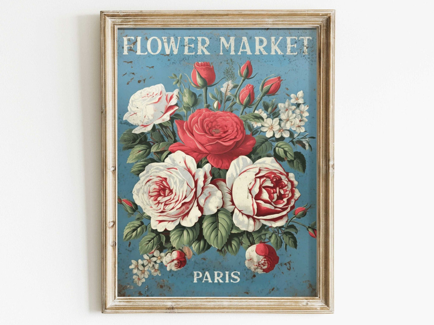 Flower Market Paris Print, Vintage French Decor, Rustic Floral Art - WildfieldPrints