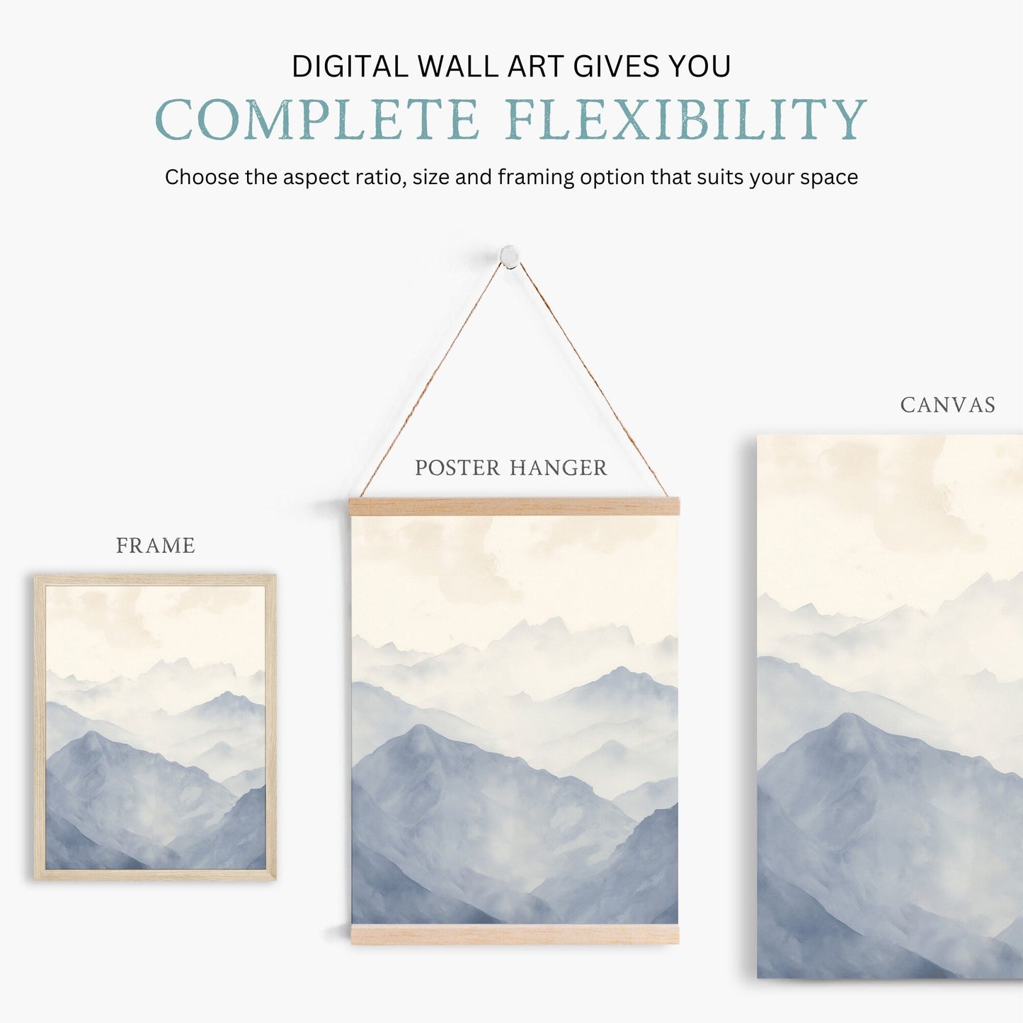 Foggy Blue Mountains Triptych Art, Minimalist Vintage Decor for Nursery - WildfieldPrints