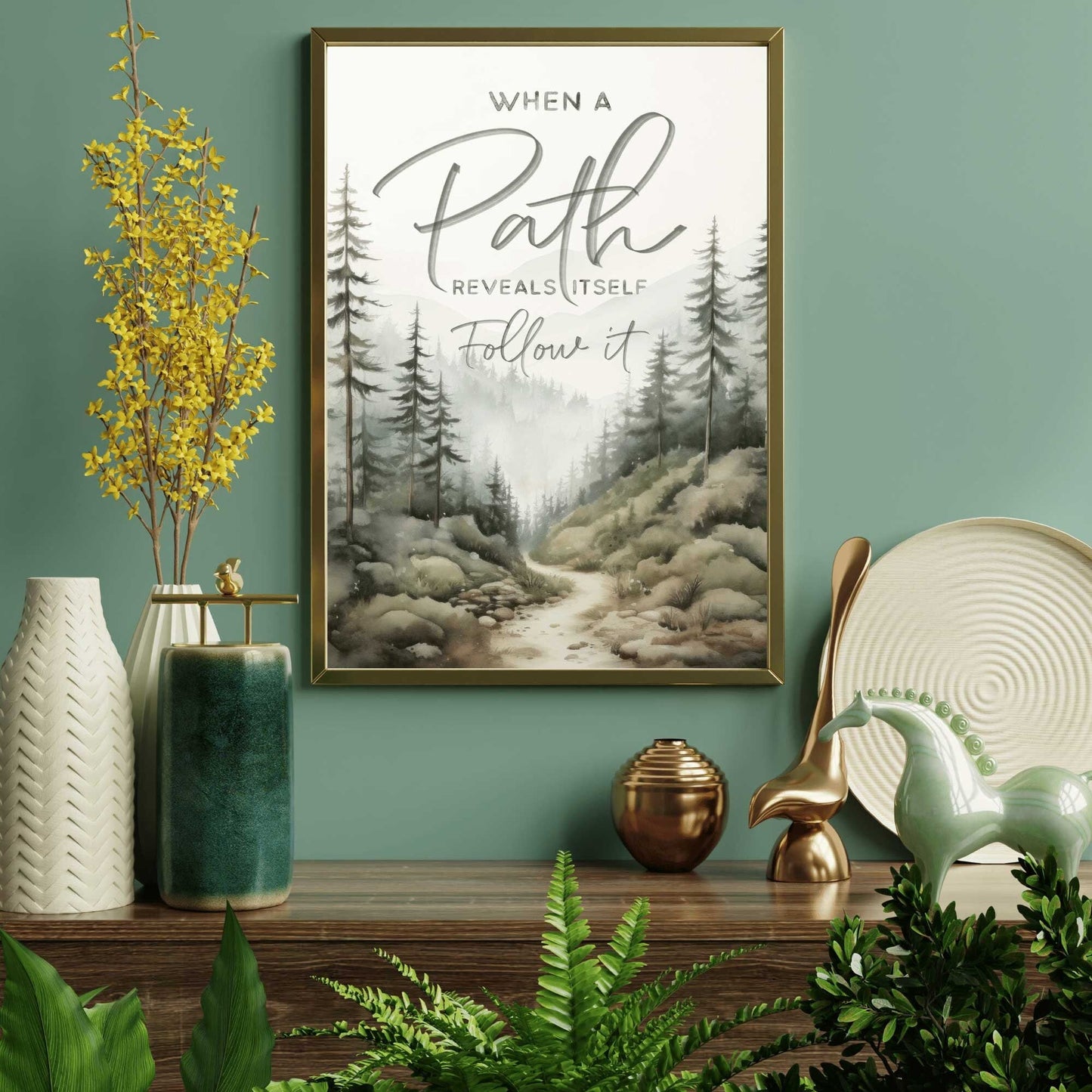 Follow Your Path Inspirational Quote Wall Art, Nature Decor, Motivational Design - WildfieldPrints