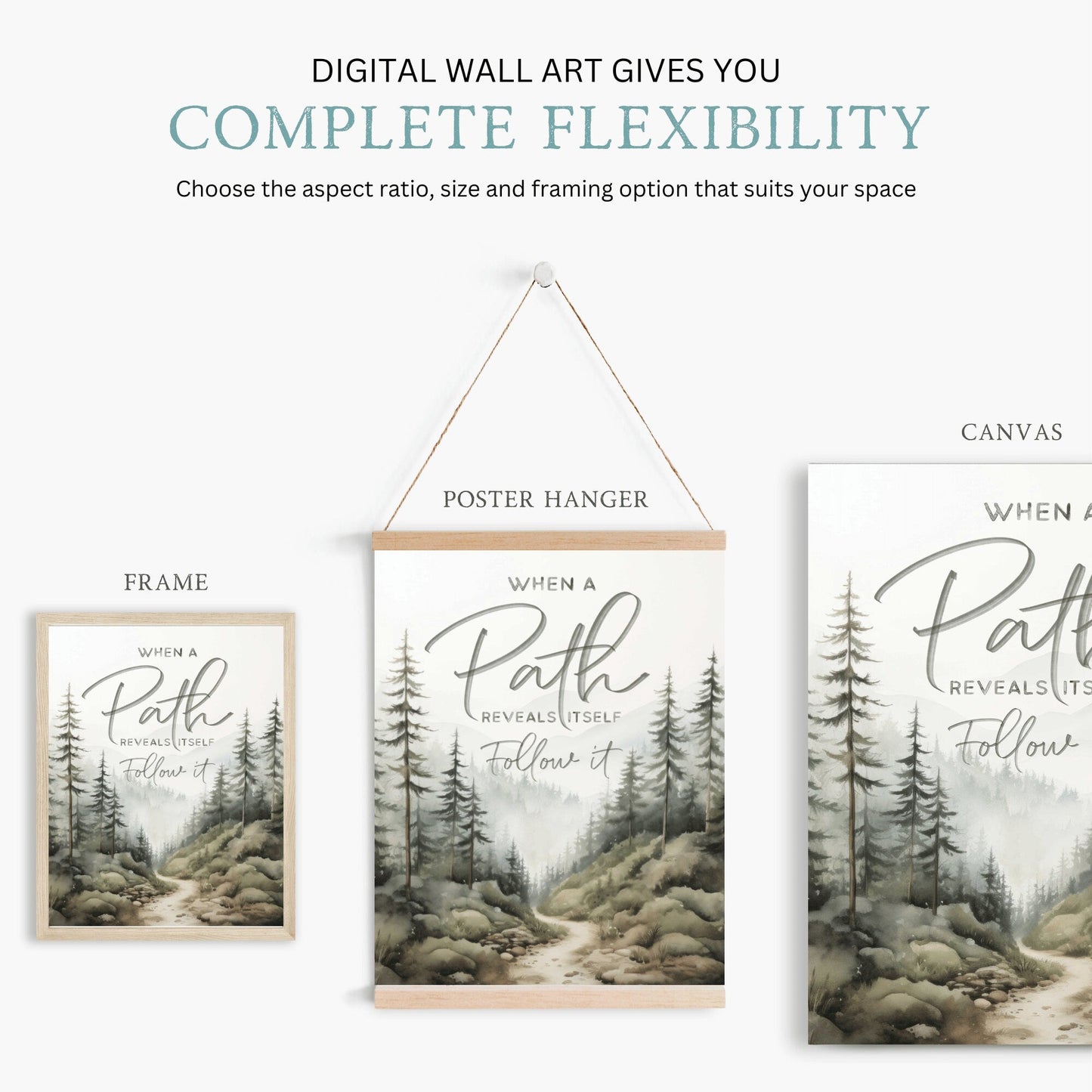 Follow Your Path Inspirational Quote Wall Art, Nature Decor, Motivational Design - WildfieldPrints