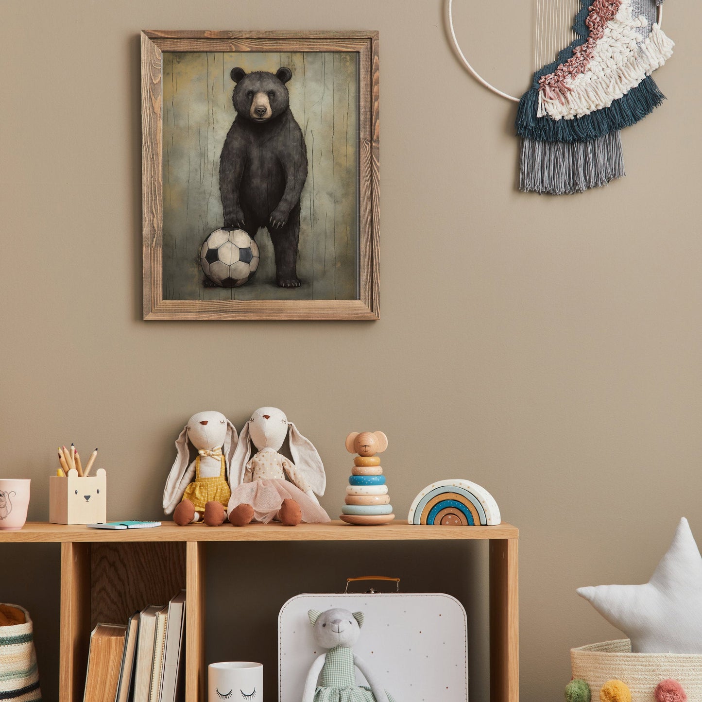 Football Nursery Decor, Football Bear Wall Art, Boy Toddler Room - WildfieldPrints