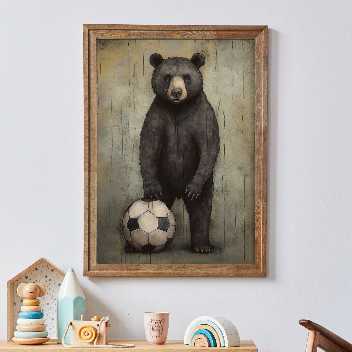Football Nursery Decor, Football Bear Wall Art, Boy Toddler Room - WildfieldPrints