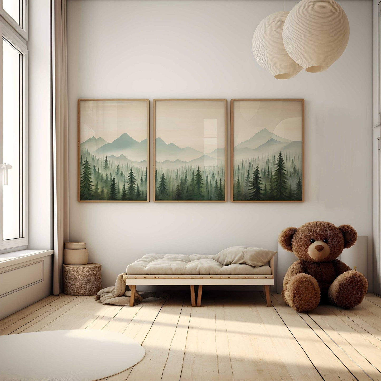Forest & Mountain Landscape Art, Nature Nursery Decor, Triptych Collection - WildfieldPrints