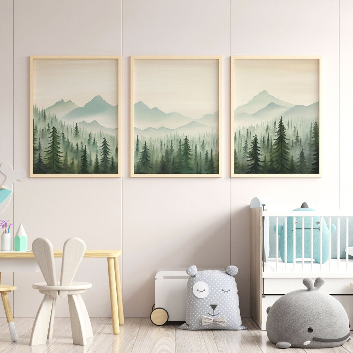 Forest & Mountain Landscape Art, Nature Nursery Decor, Triptych Collection - WildfieldPrints