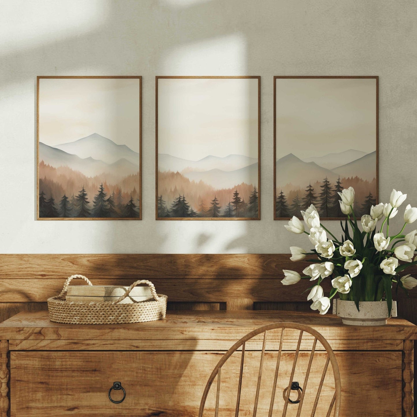 Forest & Mountain Landscape Painting, Nature Nursery Decor, Autumn Print - WildfieldPrints