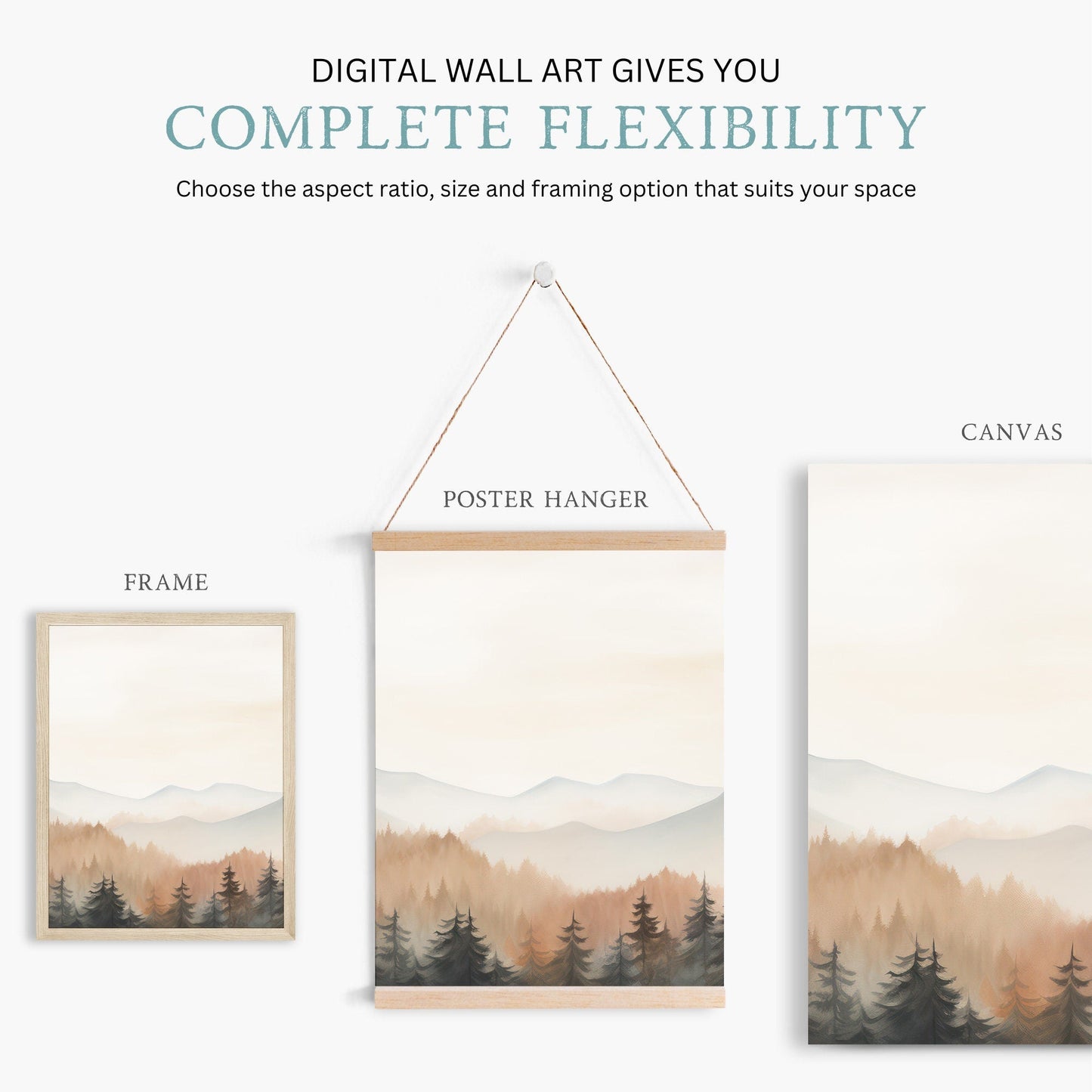 Forest & Mountain Landscape Painting, Nature Nursery Decor, Autumn Print - WildfieldPrints