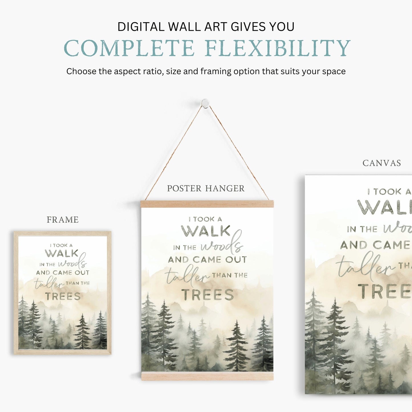 Forest Quote Wall Art, Vintage Inspirational Decor, Custom Sizes - WildfieldPrints