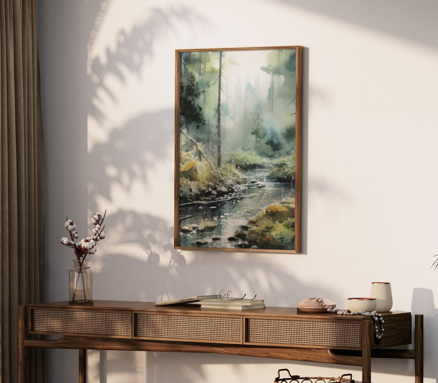 Forest Stream Wall Art, Watercolor Landscape Decor, Nature Print - WildfieldPrints