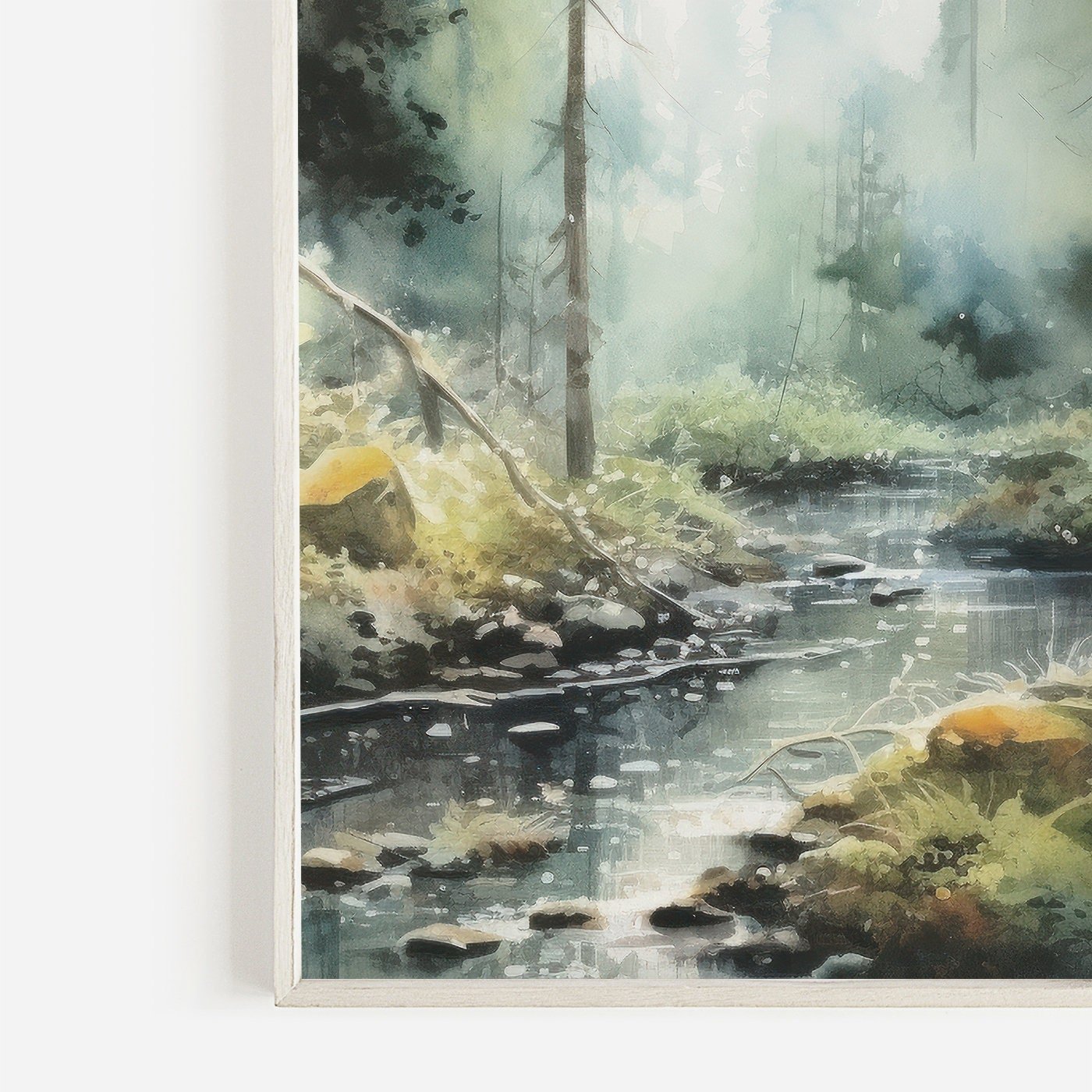 Forest Stream Wall Art, Watercolor Landscape Decor, Nature Print - WildfieldPrints