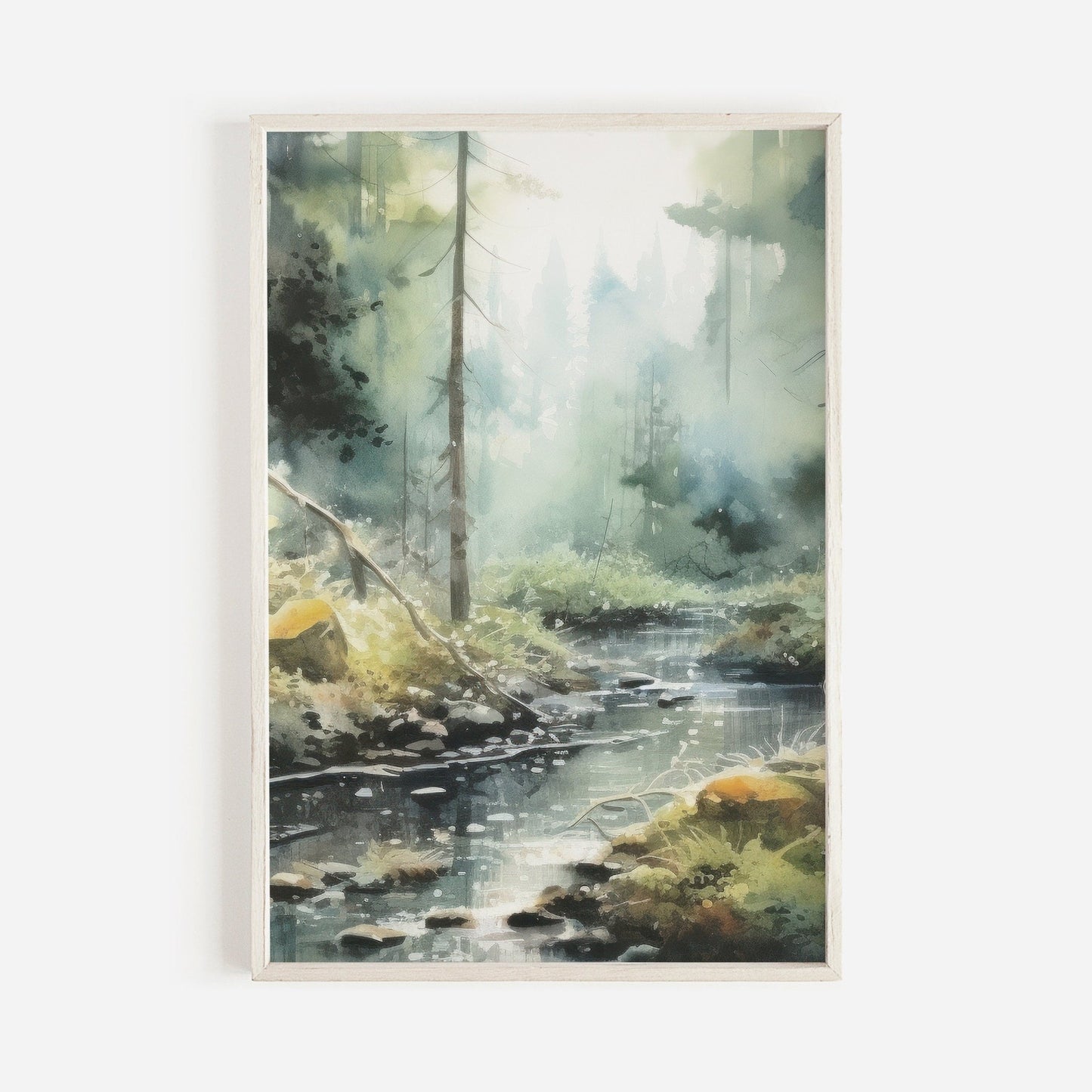 Forest Stream Wall Art, Watercolor Landscape Decor, Nature Print - WildfieldPrints