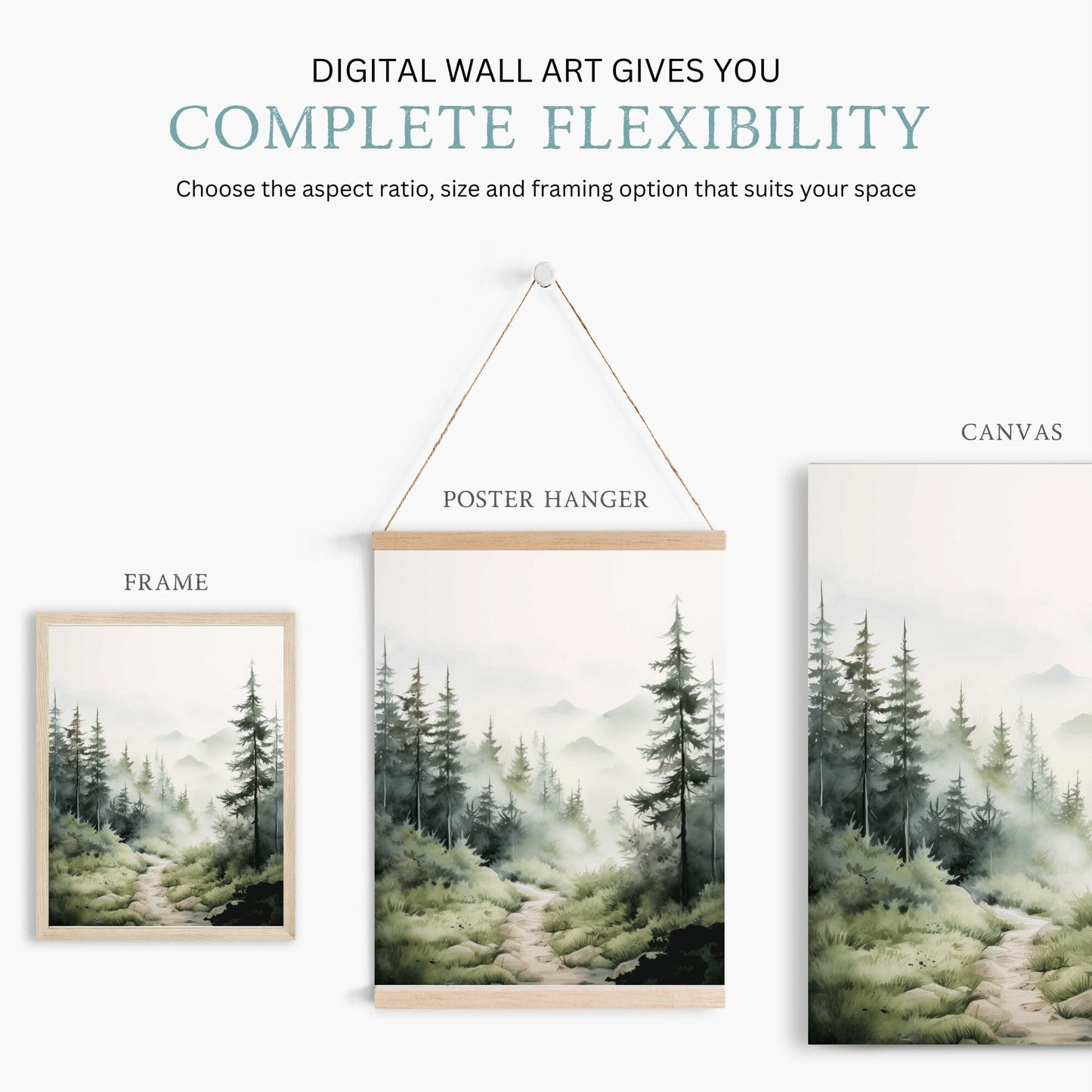 Forest Wall Art, Watercolor Landscape Decor, Nature and Hiking Theme - WildfieldPrints