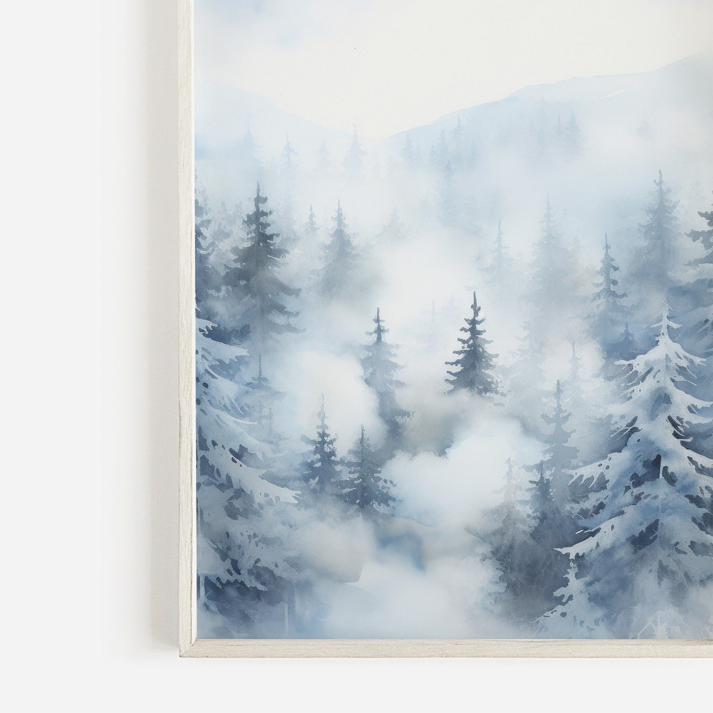 Forest Wall Art, Watercolor Winter Landscape, Nature Print, Fir & Spruce Trees - WildfieldPrints
