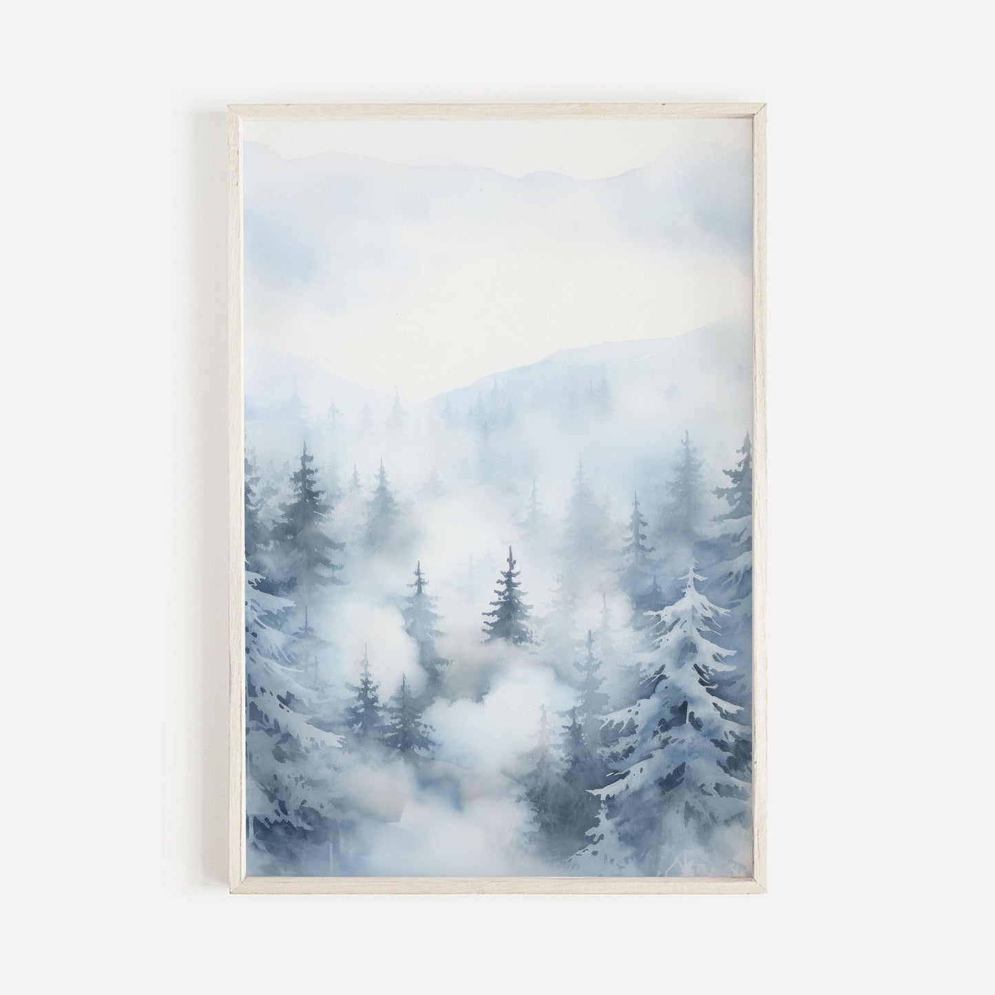 Forest Wall Art, Watercolor Winter Landscape, Nature Print, Fir & Spruce Trees - WildfieldPrints