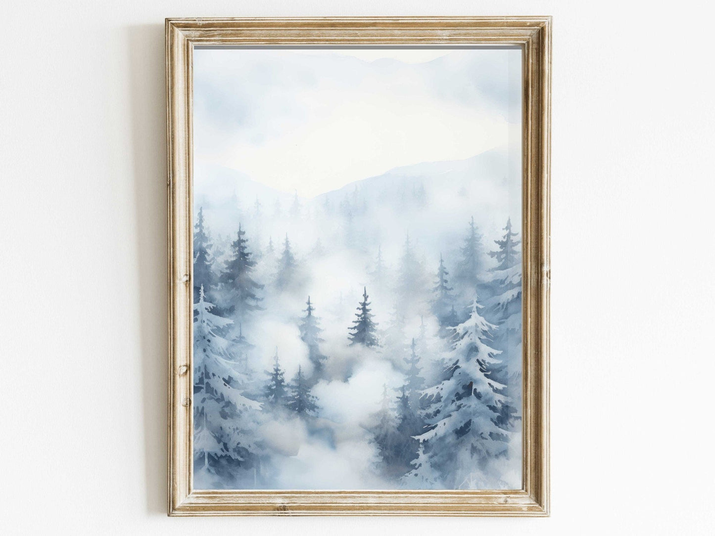 Forest Wall Art, Watercolor Winter Landscape, Nature Print, Fir & Spruce Trees - WildfieldPrints