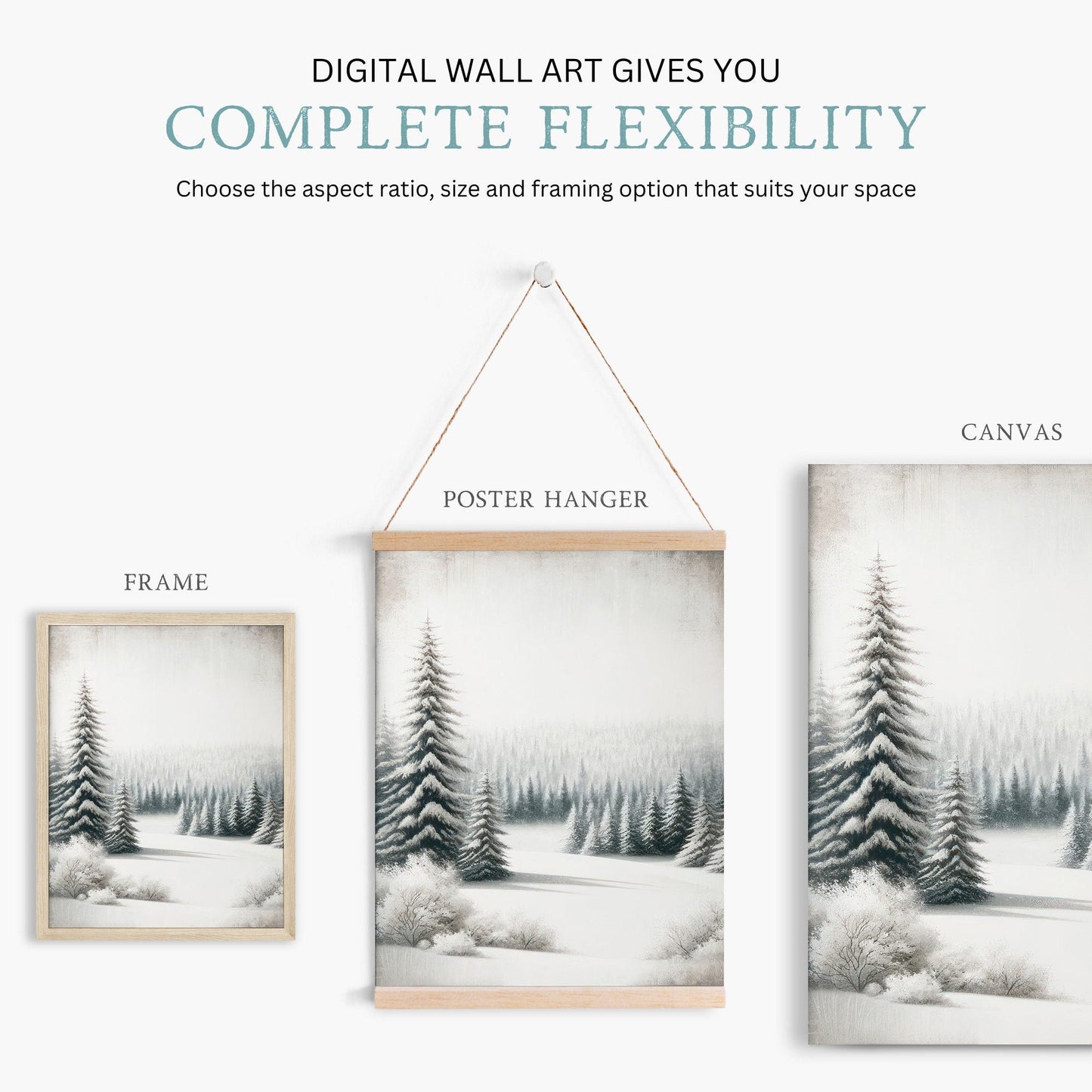Forest Wall Art, Watercolor Winter Landscape, Pine & Fir Decor - WildfieldPrints