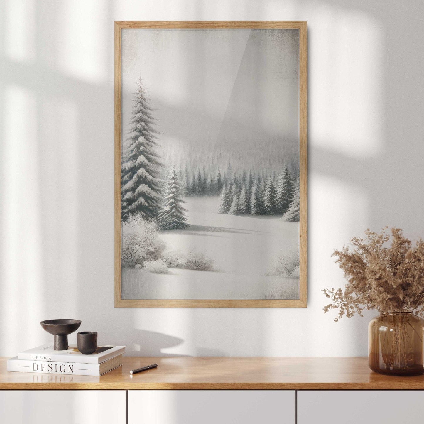 Forest Wall Art, Watercolor Winter Landscape, Pine & Fir Decor - WildfieldPrints