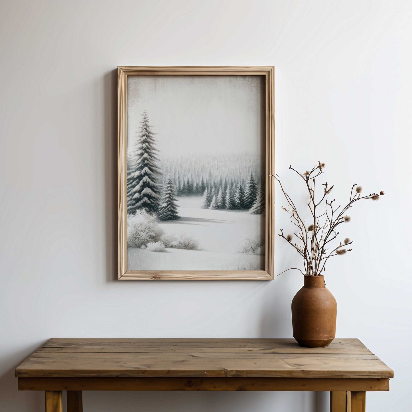 Forest Wall Art, Watercolor Winter Landscape, Pine & Fir Decor - WildfieldPrints
