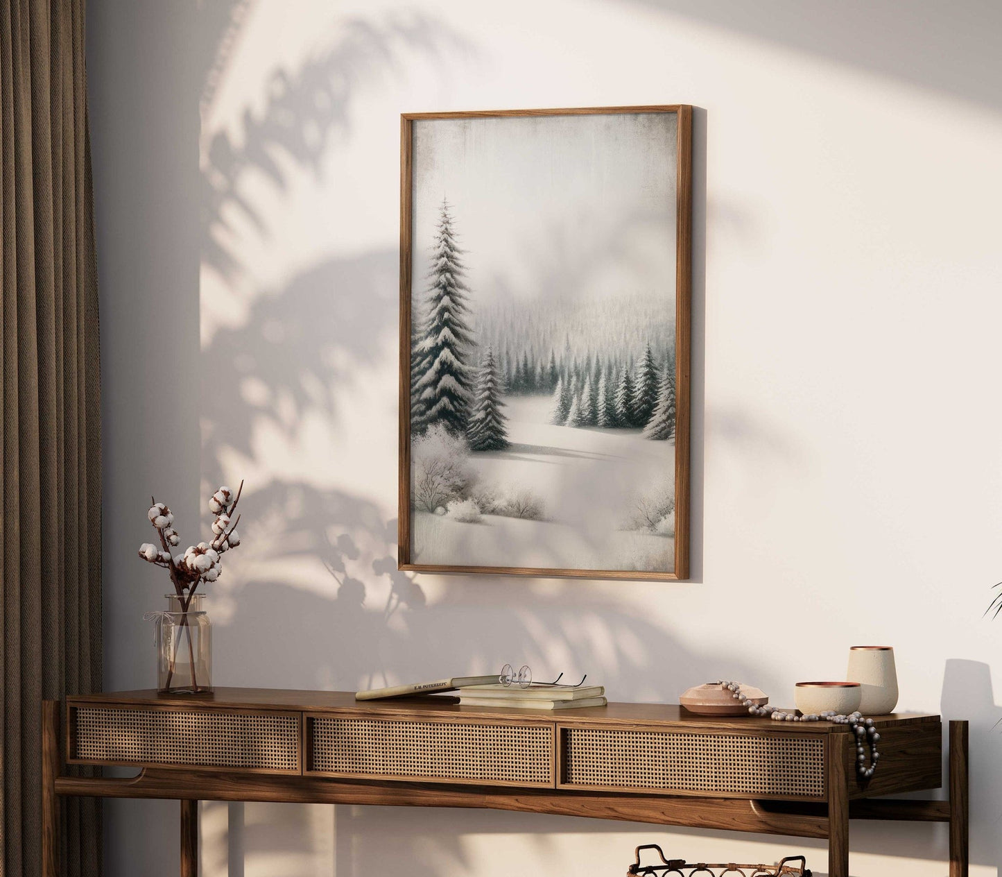 Forest Wall Art, Watercolor Winter Landscape, Pine & Fir Decor - WildfieldPrints