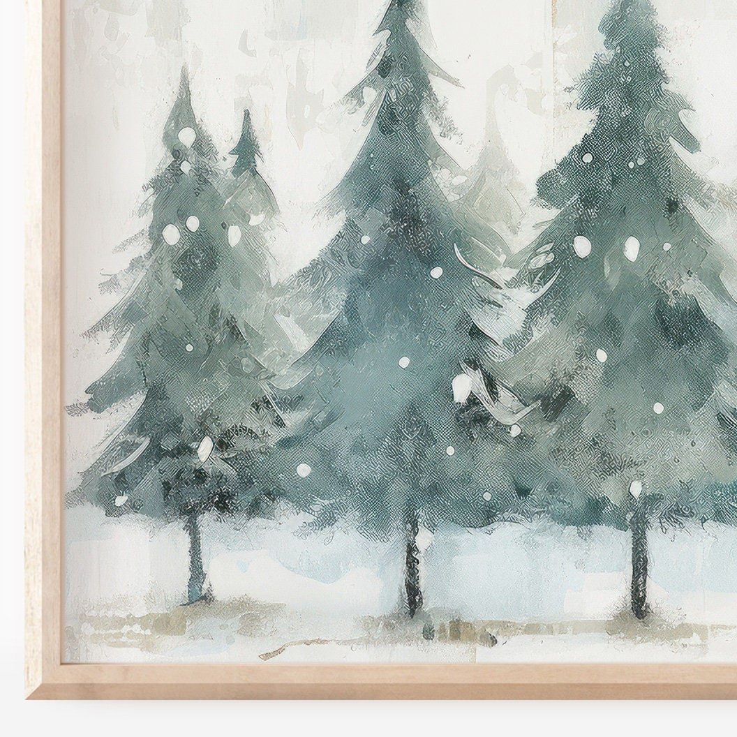 Forest Wall Decor, Rustic Christmas Art, Watercolor Tree Prints - WildfieldPrints