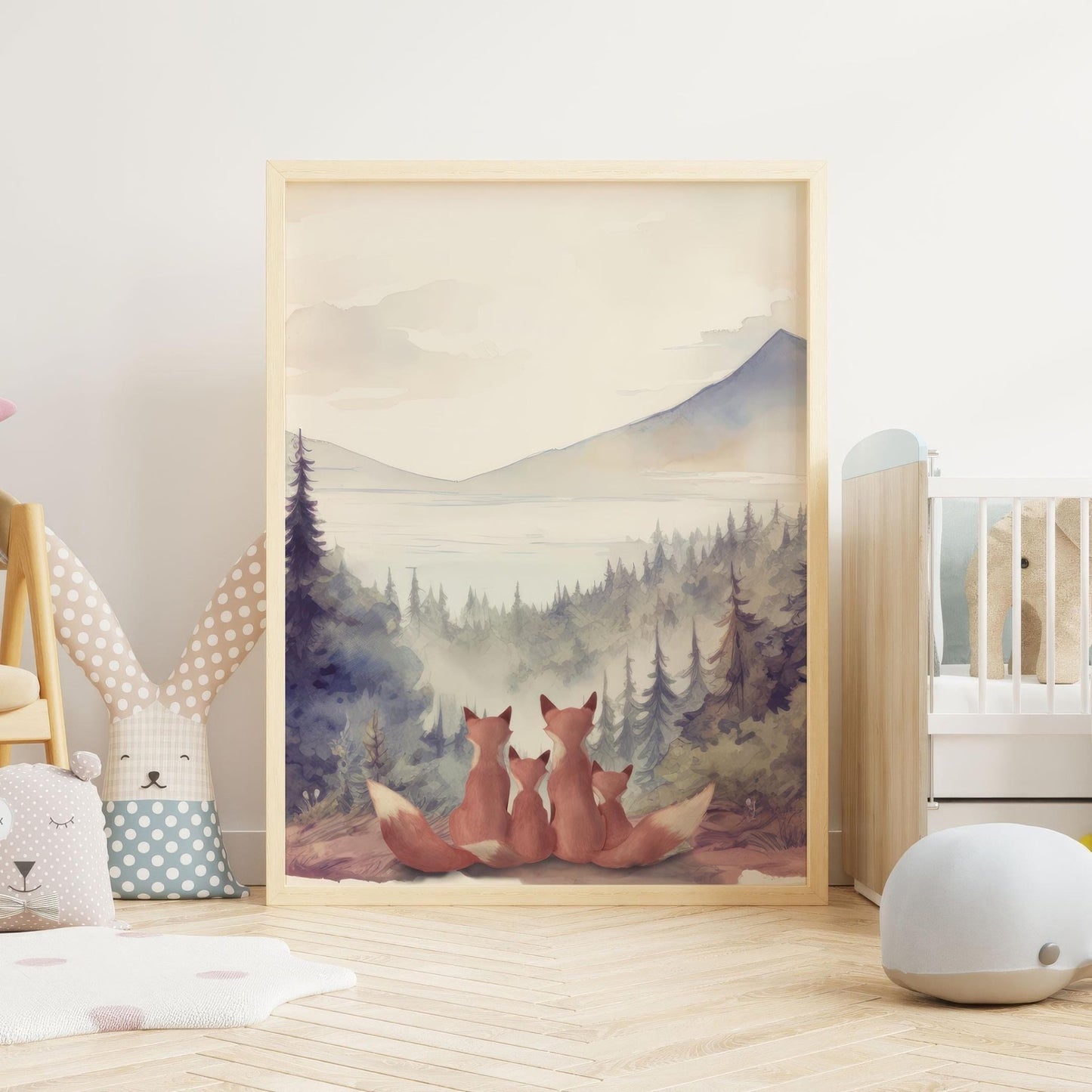 Fox Family Portrait, Woodland Nursery Decor, Family of Four Artwork - WildfieldPrints